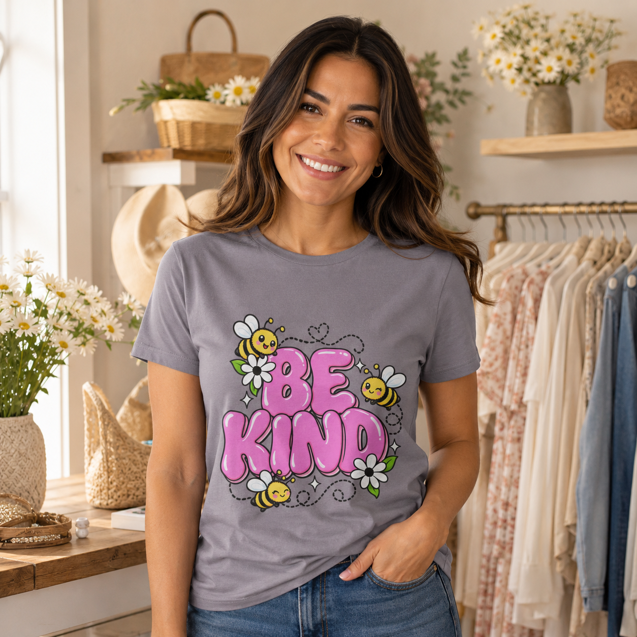 Be Kind Bee Graphic T-Shirt | Cute Daisy Bumblebee Design