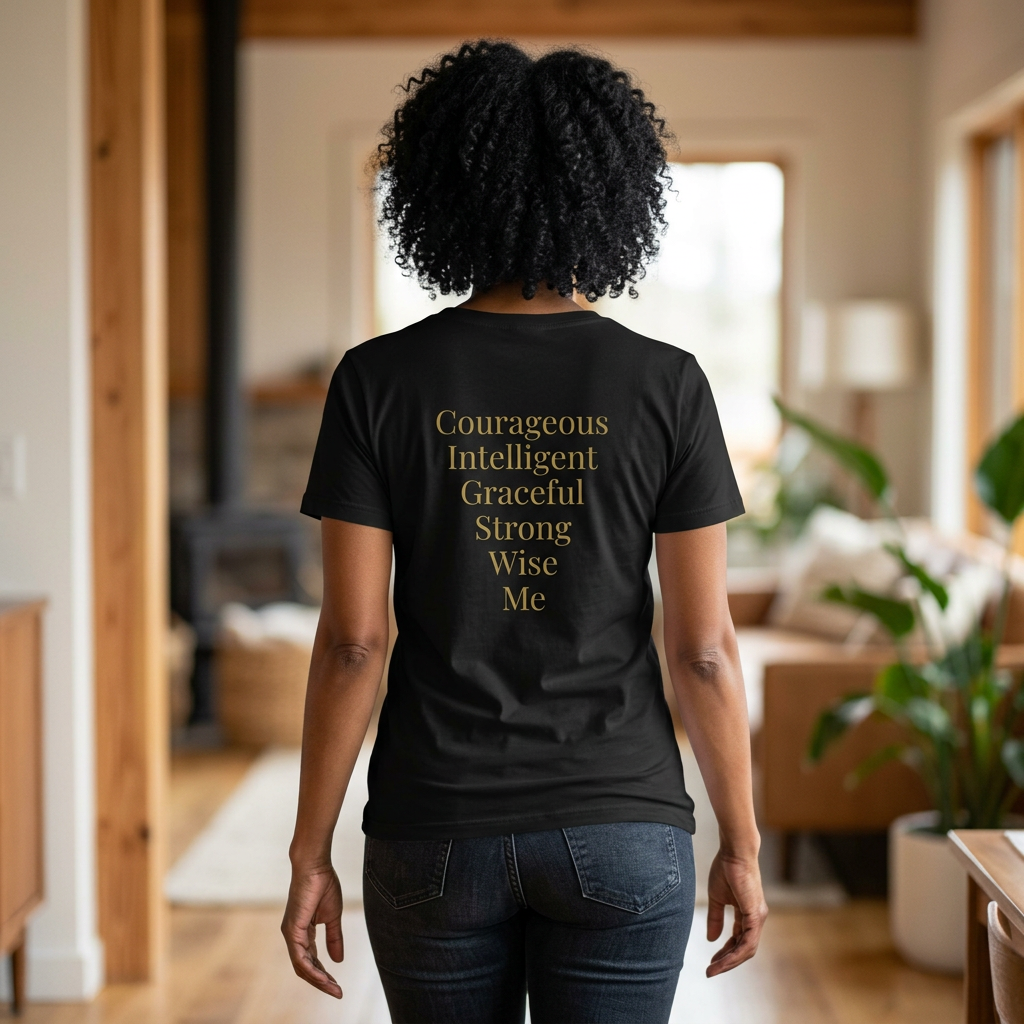 Crowned in Virtue Women’s Tee — Inspirational Faith & Empowerment Shirt (Golden Accents) view 2