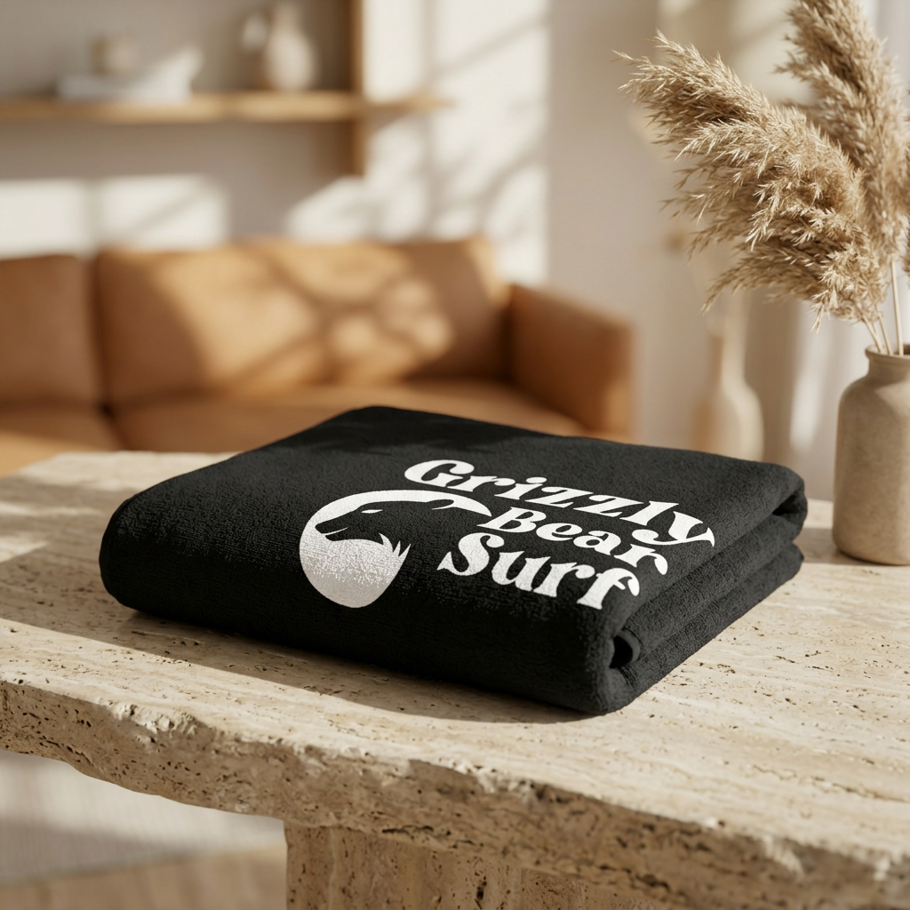 Grizzly Bear Surf Logo Beach Towel