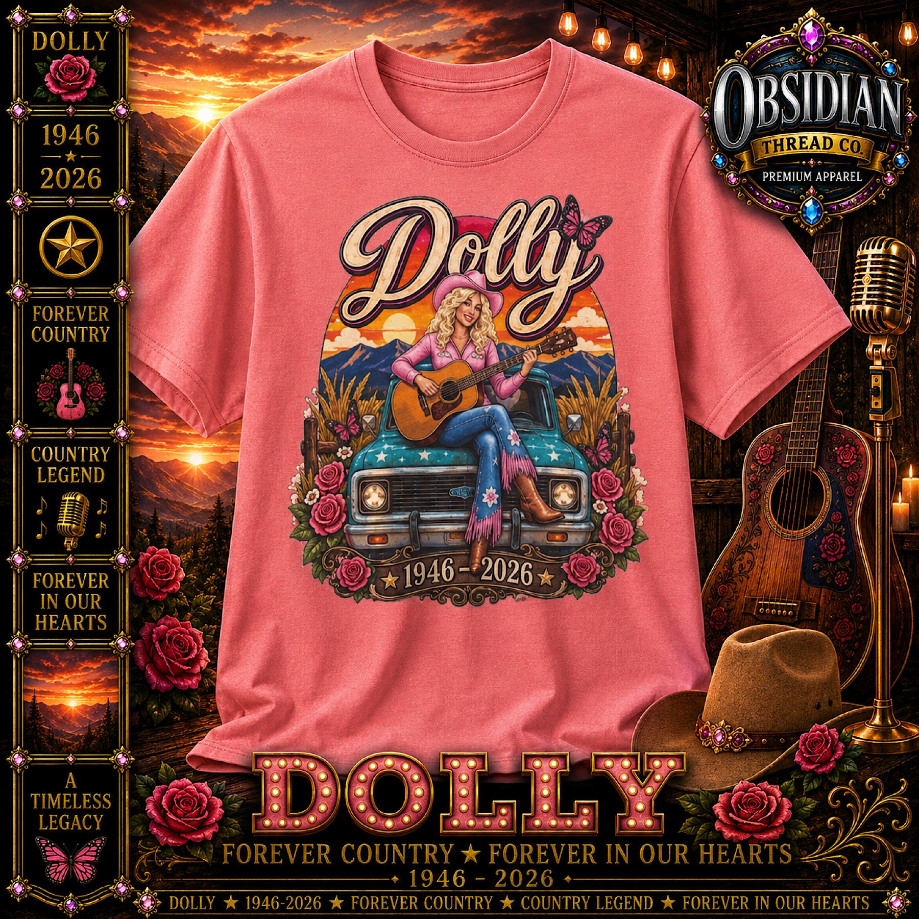 Dolly Parton Memorial Tribute Shirt RIP 1946-2026 Forever Country Unisex Tee color preview 3