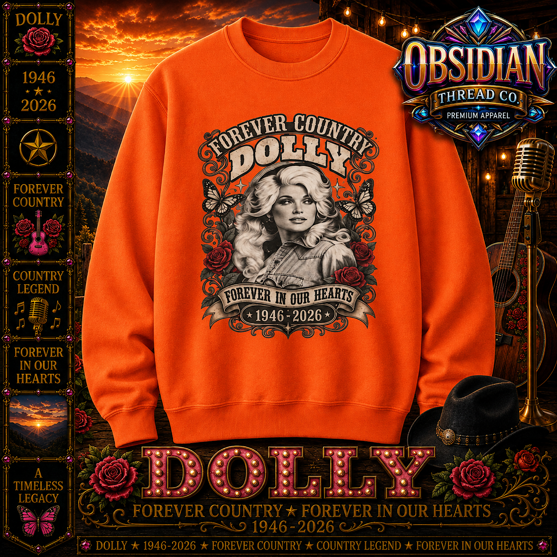 Dolly Parton Memorial Tribute Shirt Unisex Gildan Crewneck Sweatshirt 1946-2026 color preview 3