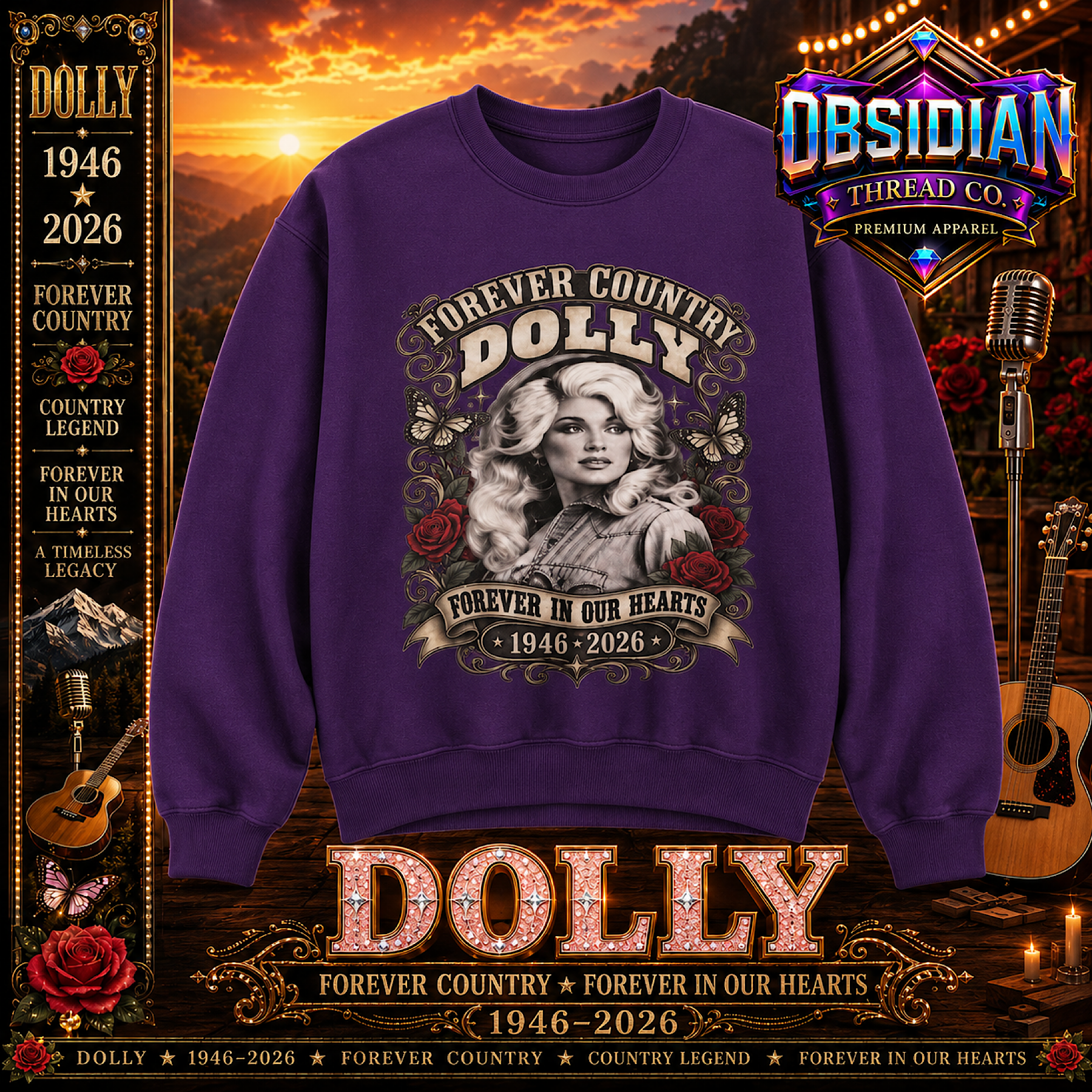 Dolly Parton Memorial Tribute Shirt Unisex Gildan Crewneck Sweatshirt 1946-2026 color preview 4