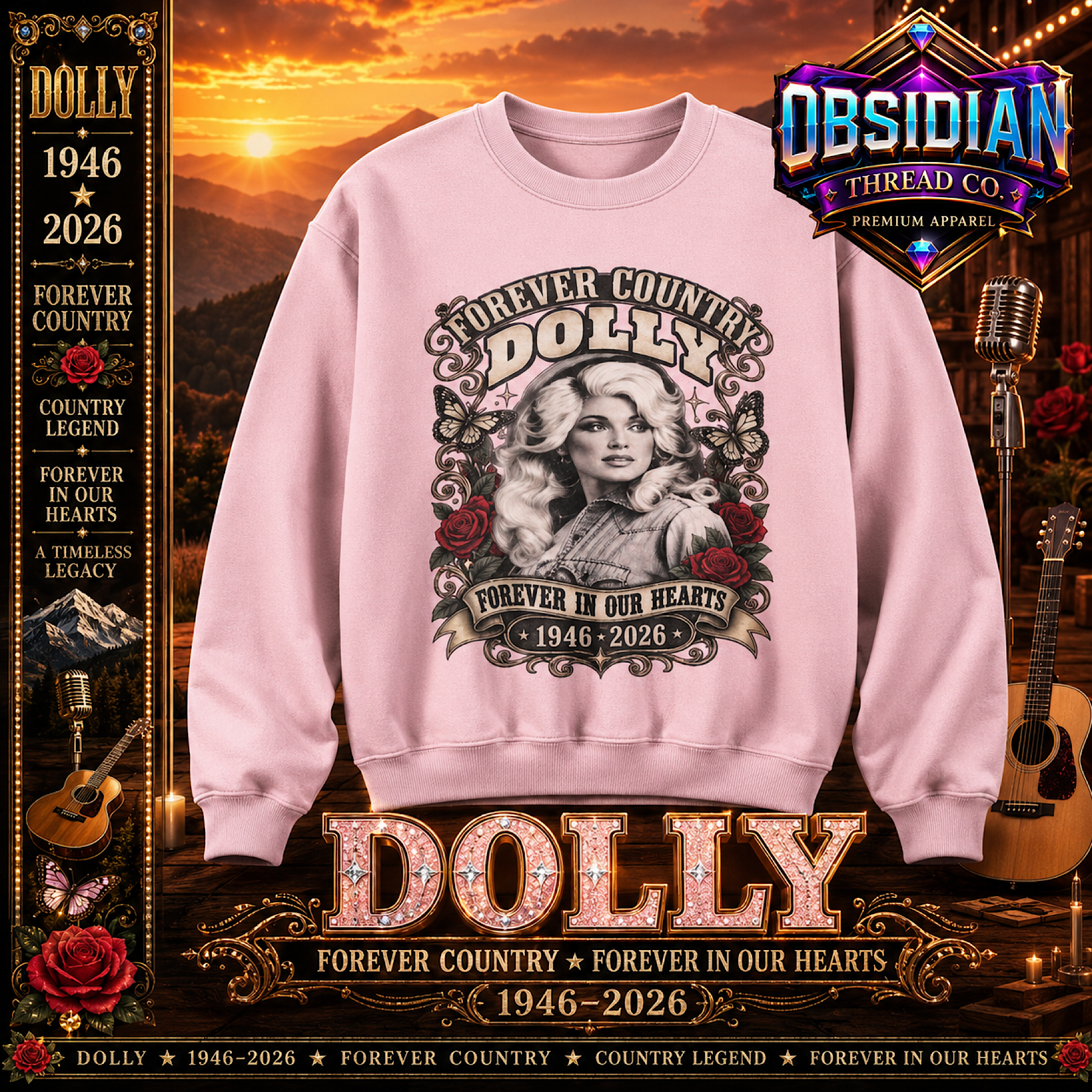 Dolly Parton Memorial Tribute Shirt Unisex Gildan Crewneck Sweatshirt 1946-2026 color preview 2