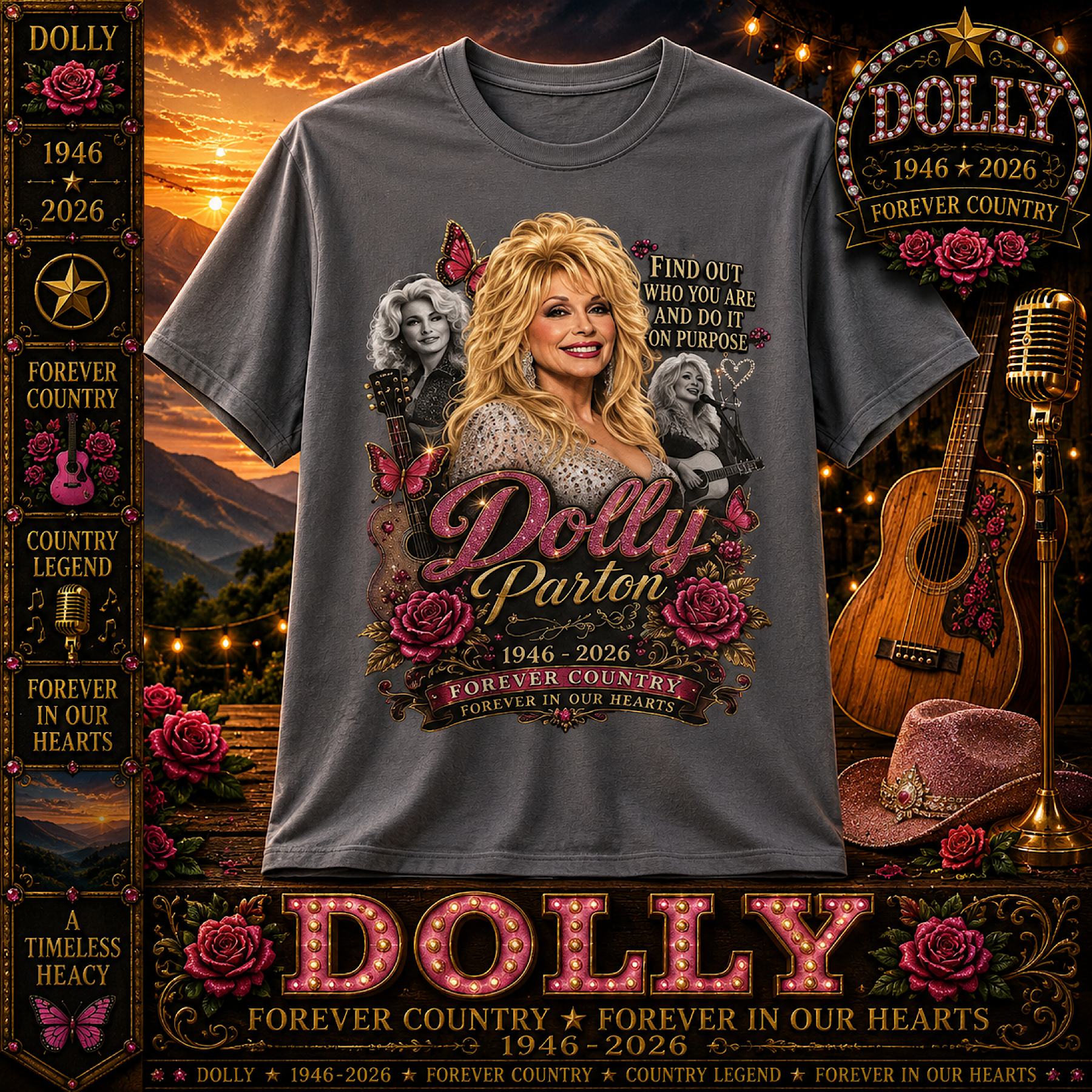 RIP Dolly Parton Memorial Tribute Shirt Forever Country 1946-2026 Country Music  color preview 2