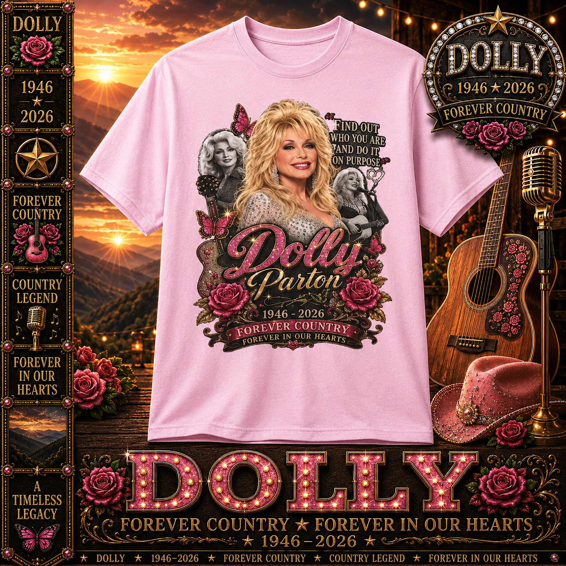 RIP Dolly Parton Memorial Tribute Shirt Forever Country 1946-2026 Country Music  color preview 3