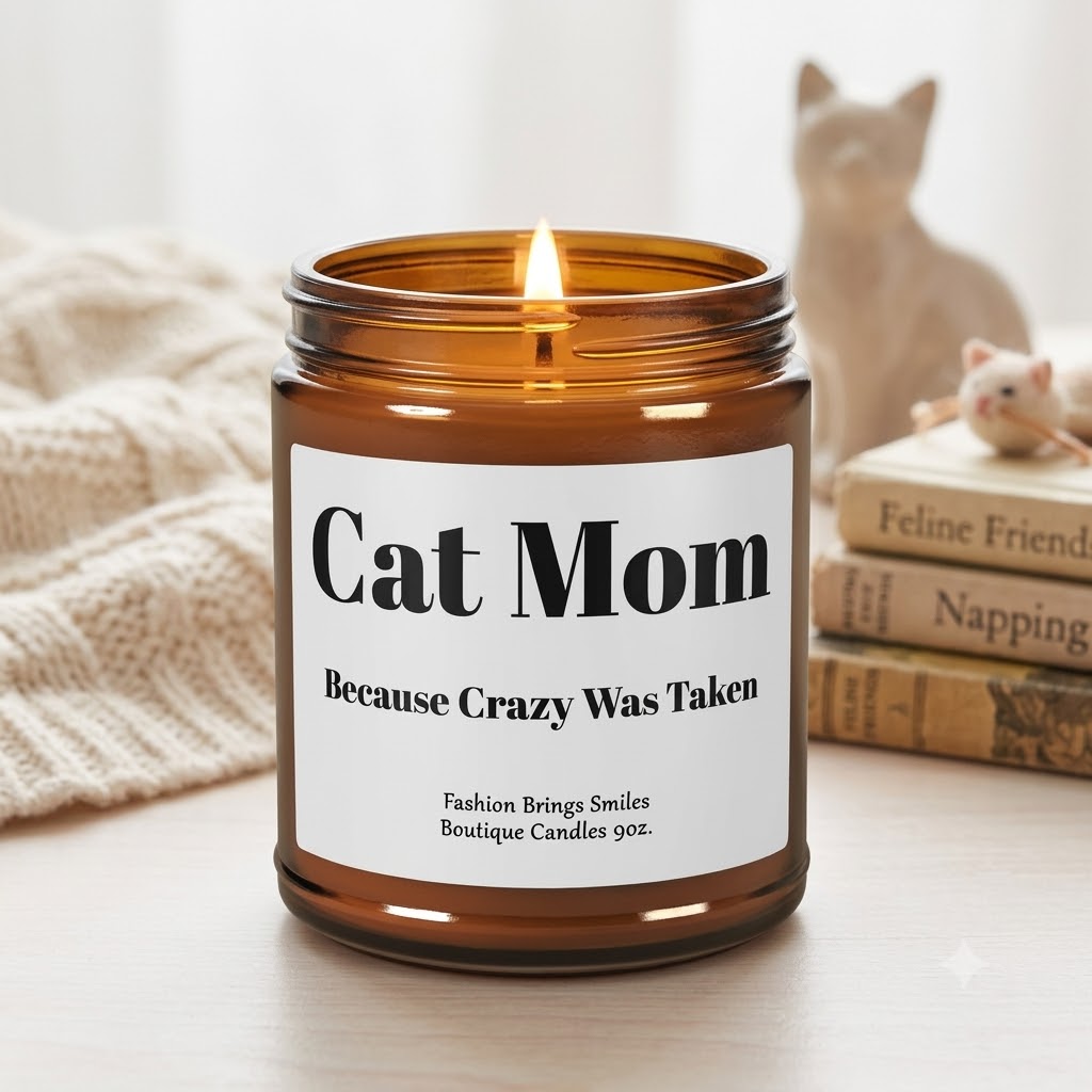 Cat Mom Candle, Funny Gift for Feline Lovers, Crazy Cat Lady Design, Cozy 9oz Soy Candle for Fur Baby Moms