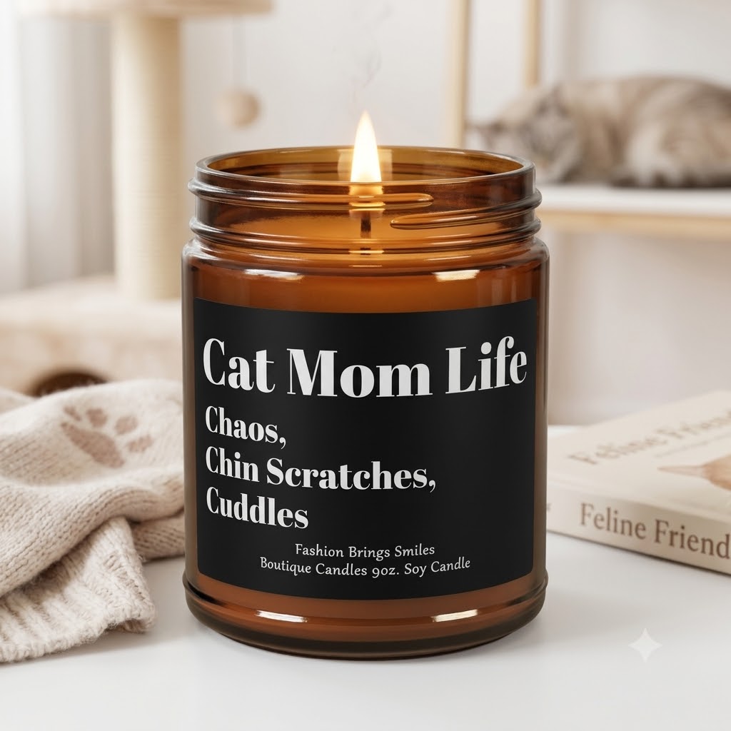 Cat Mom Life Candle, Funny Gift for Feline Lovers, Cozy 9oz Soy Candle for Cat Owners Who Live for Cuddles