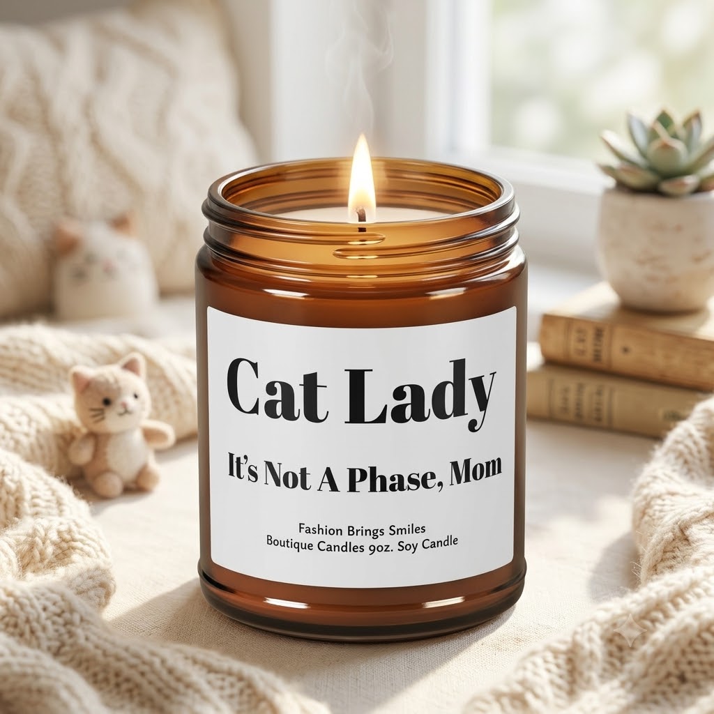 Cat Lady It's Not A Phase, Mom 9oz Soy Candle, Funny Cat Mom Gift, Cute Feline Lover Decor, Gift for Cat Owner