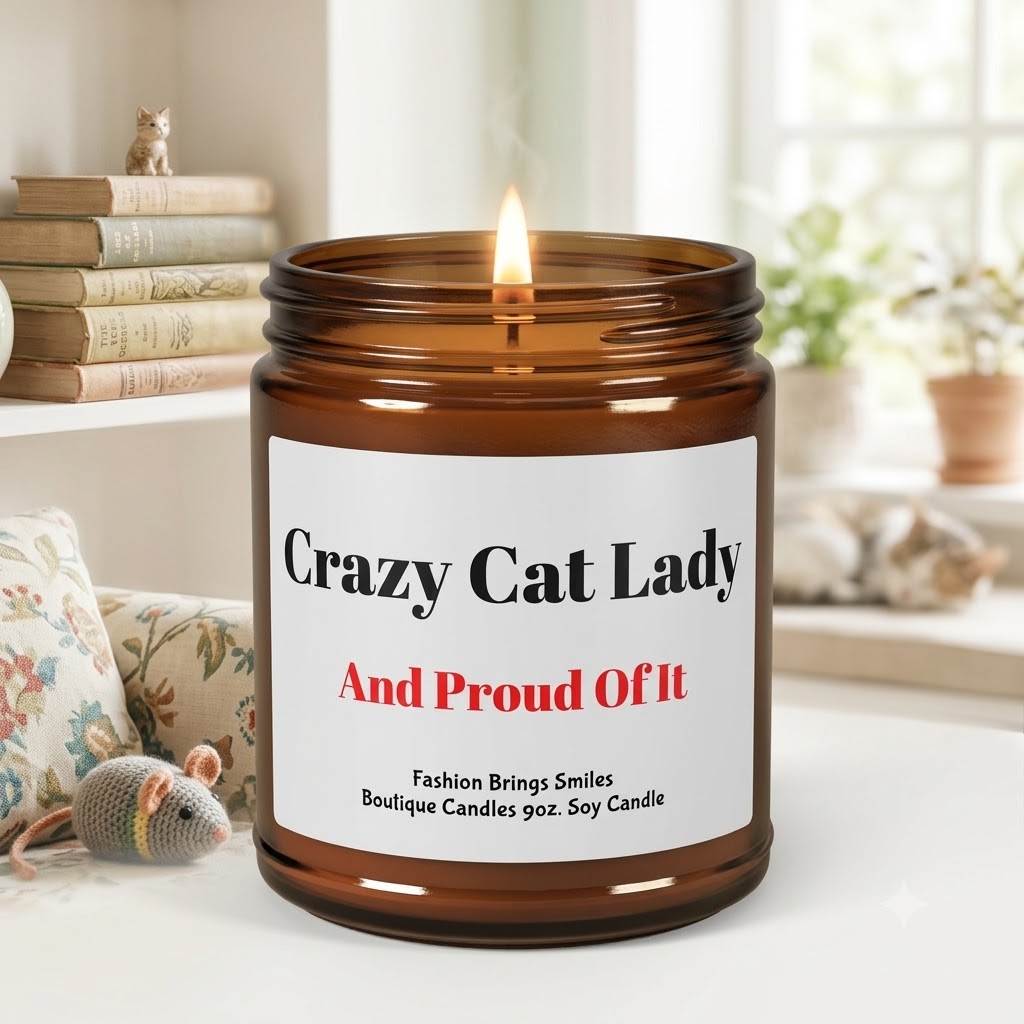 Crazy Cat Lady Candle, Feline Mom Gift for Cat Lovers, Funny 9oz Soy Candle for Proud Fur Baby Owners