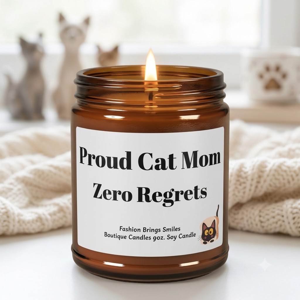 Proud Cat Mom Zero Regrets 9oz Soy Candle, Funny Cat Lover Gift, Cute Feline Home Decor, Gift for Cat Owner, Pet Mom Present