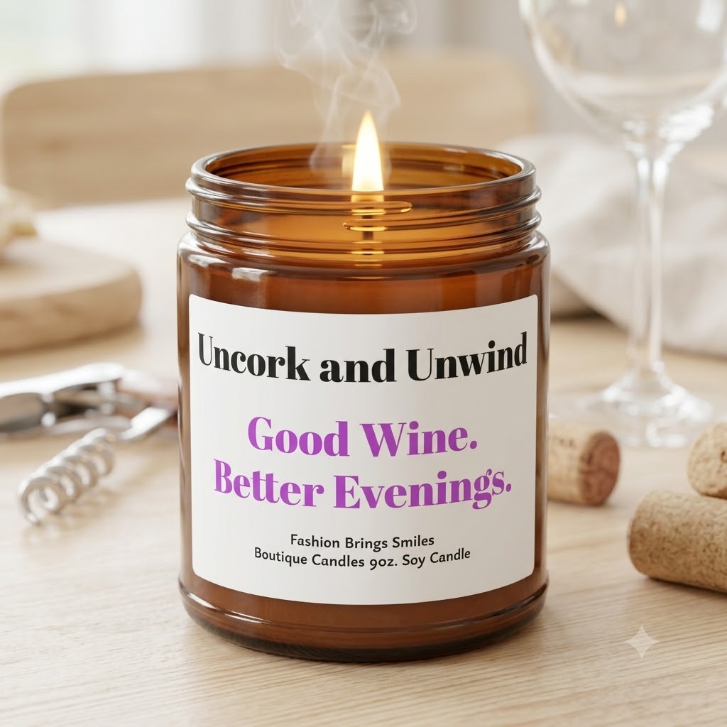 Wine Lover Candle - Uncork and Unwind Soy Candle - Wine Gift for Her - Funny Wine Decor - Hostess Gift - Girls Night Gift