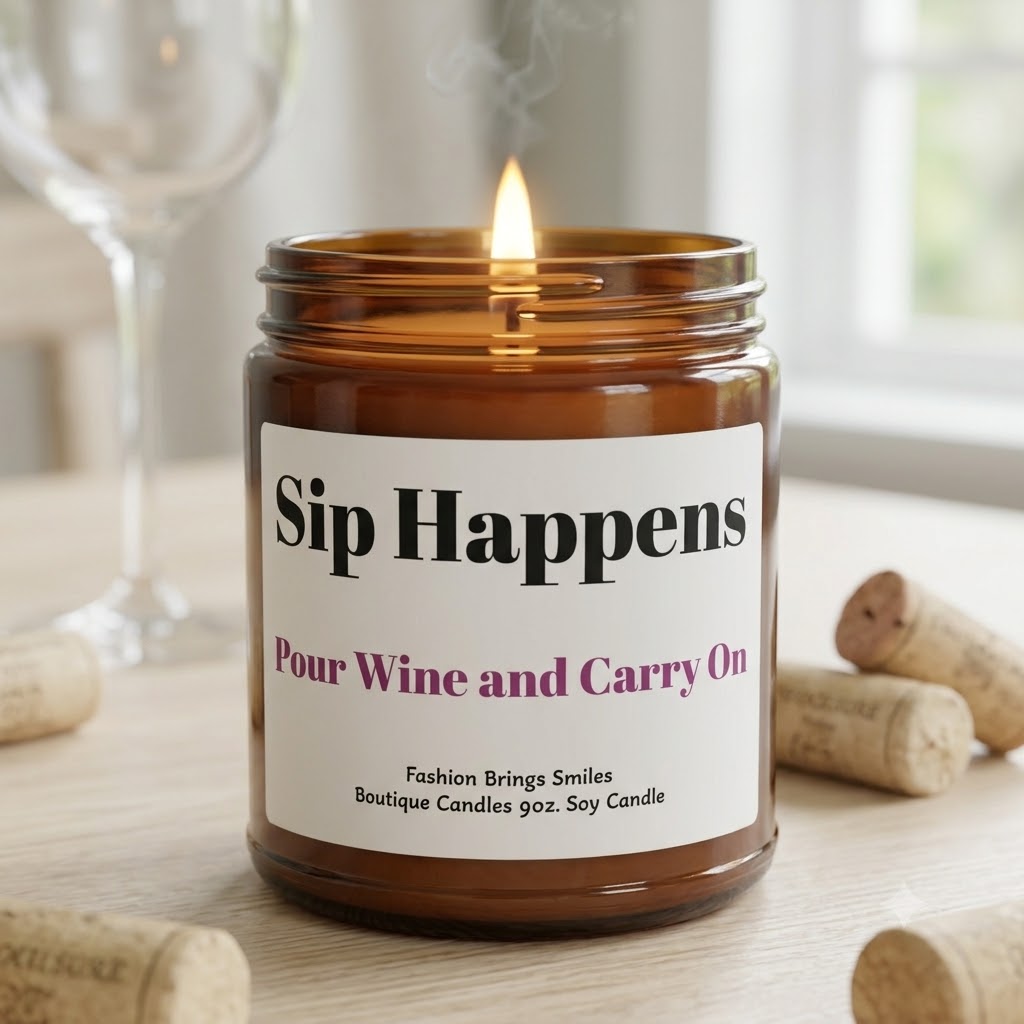 Sip Happens Pour Wine and Carry On Candle | Soy Amber Jar