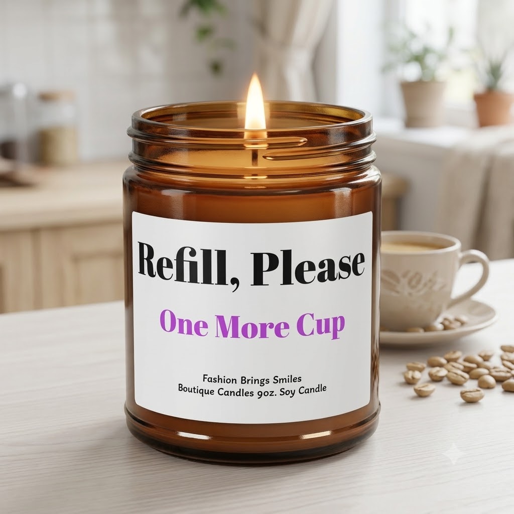 Refill, Please, Coffee Lover Candle, Funny Coffee Gift, Coffee Bar Decor, Kitchen Decor, 9 oz Soy Candle