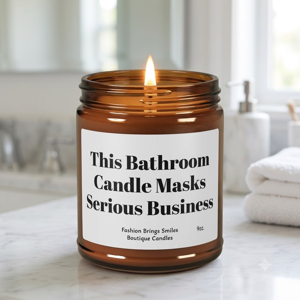 Bathroom Candle This Bathroom Candle Masks Serious Business, Funny Bathroom Decor, Housewarming Gift, Guest Bathroom Candle, 9oz Amber Jar