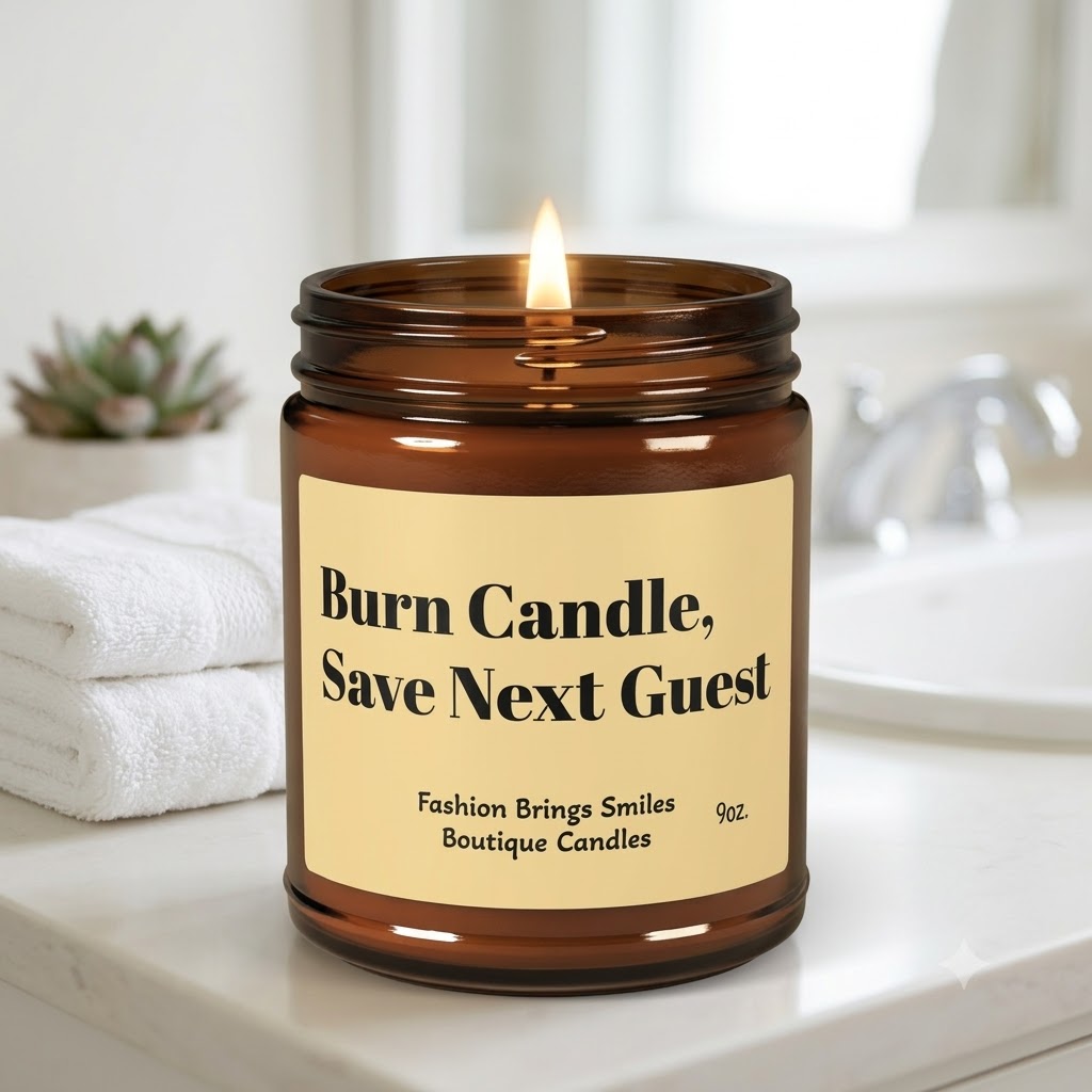 Burn Candle Save Next Guest Funny Bathroom Decor Soy Candle Amber Jar Powder Room Gift