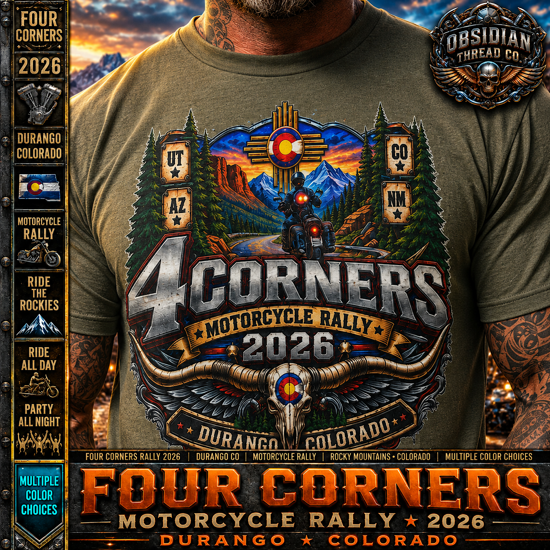Four Corners Motorcycle Rally 2026 Durango Colorado Biker T-Shirt No Harley color preview 4