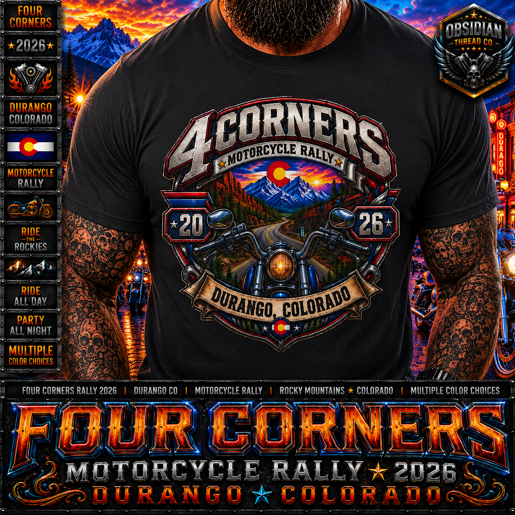 Four Corners Motorcycle Rally 2026 Durango Colorado Biker T-Shirt No Harley product preview