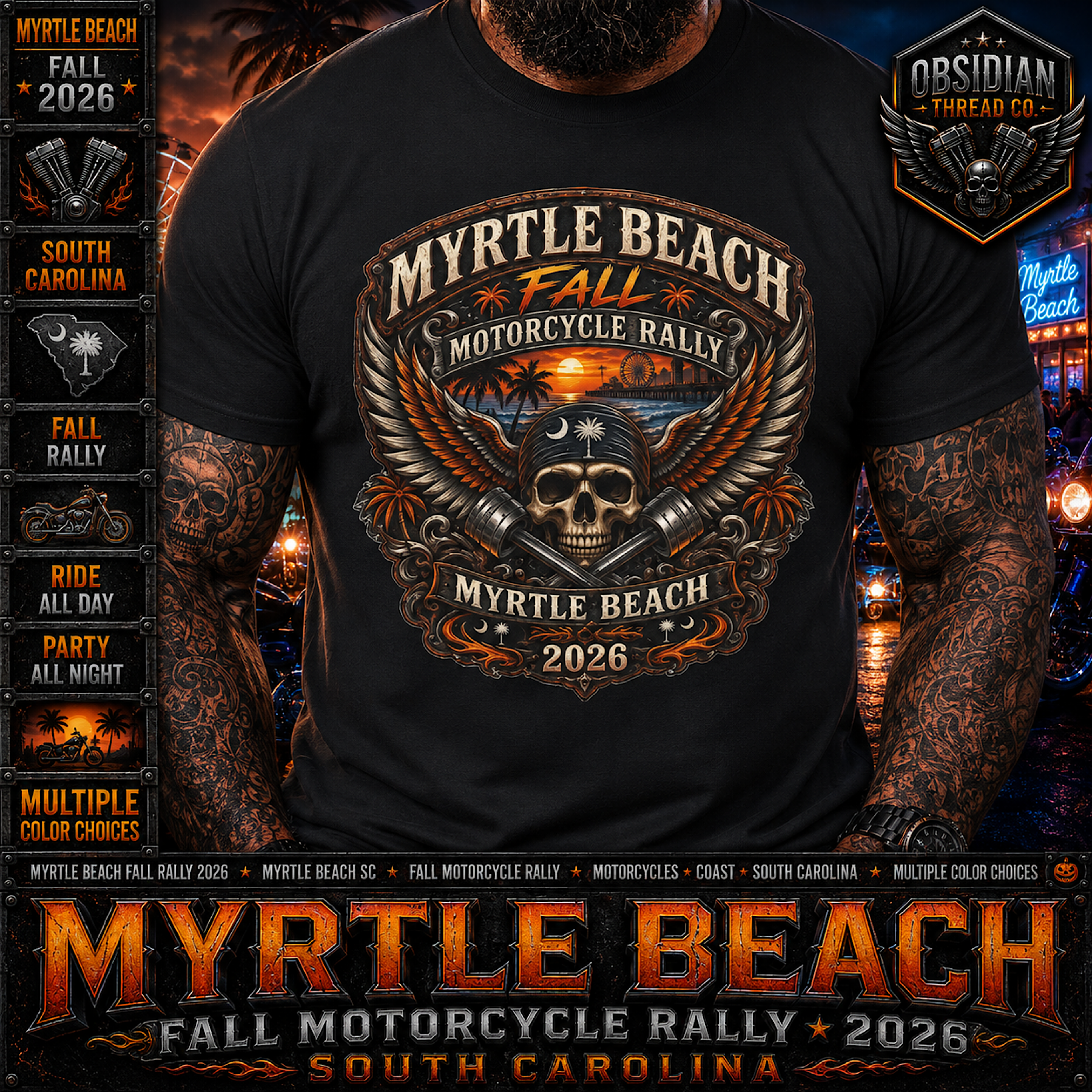 Myrtle Beach Fall Bike Week 2026 SC Motorcycle Rally Biker Skull Shirt No Harley product preview