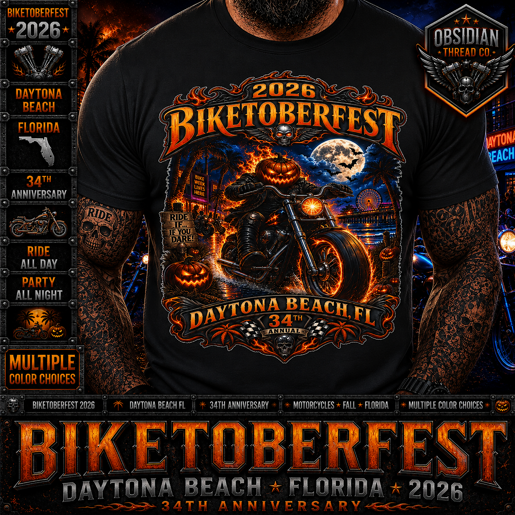 Biketoberfest 2026 Daytona Beach Florida 34th Halloween Biker Shirt No Harley color preview 3