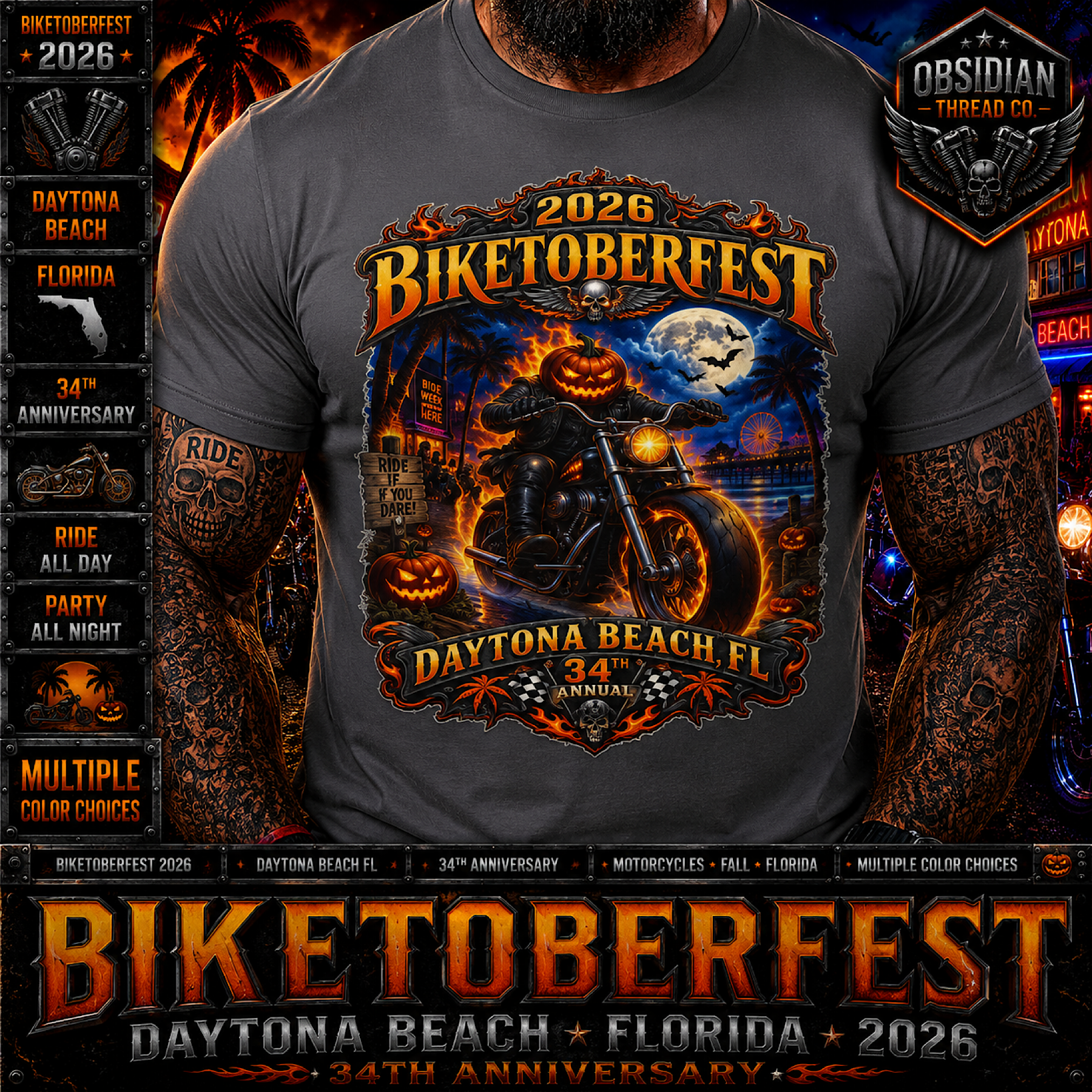 Biketoberfest 2026 Daytona Beach Florida 34th Halloween Biker Shirt No Harley color preview 2