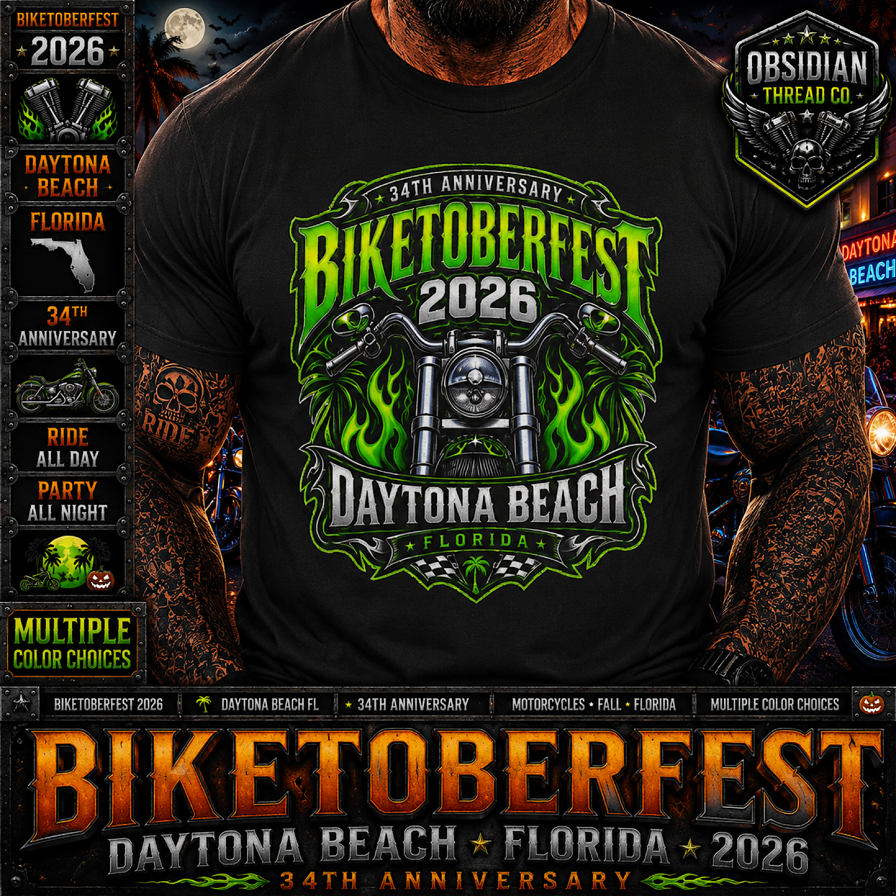 Biketoberfest 2026 Daytona Beach Florida  Motorcycle Bike Week Shirt No Harley color preview 3
