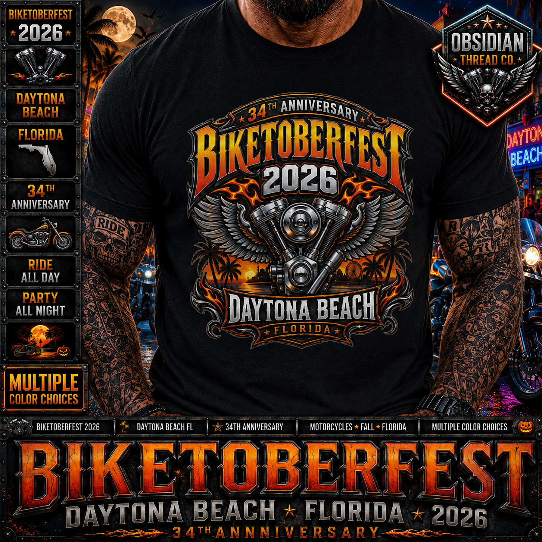 Biketoberfest 2026 Daytona Beach Florida 34th Motorcycle Week Shirt No Harley color preview 4