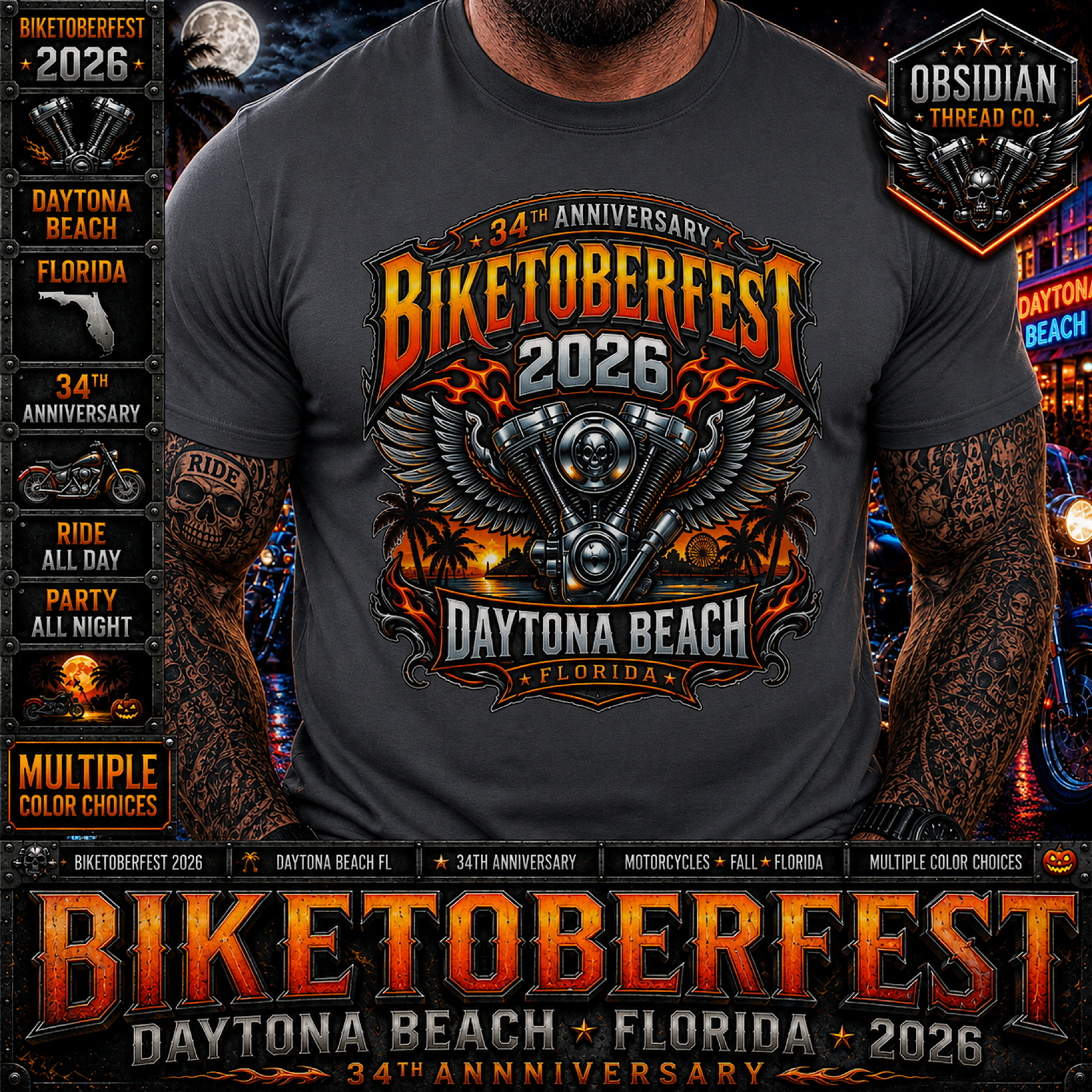 Biketoberfest 2026 Daytona Beach Florida 34th Motorcycle Week Shirt No Harley color preview 2