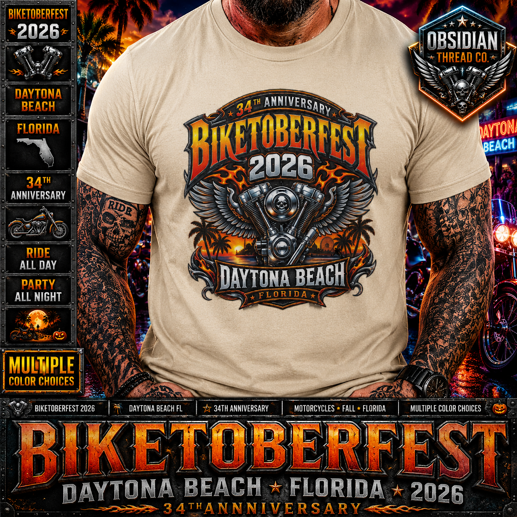 Biketoberfest 2026 Daytona Beach Florida 34th Motorcycle Week Shirt No Harley color preview 3