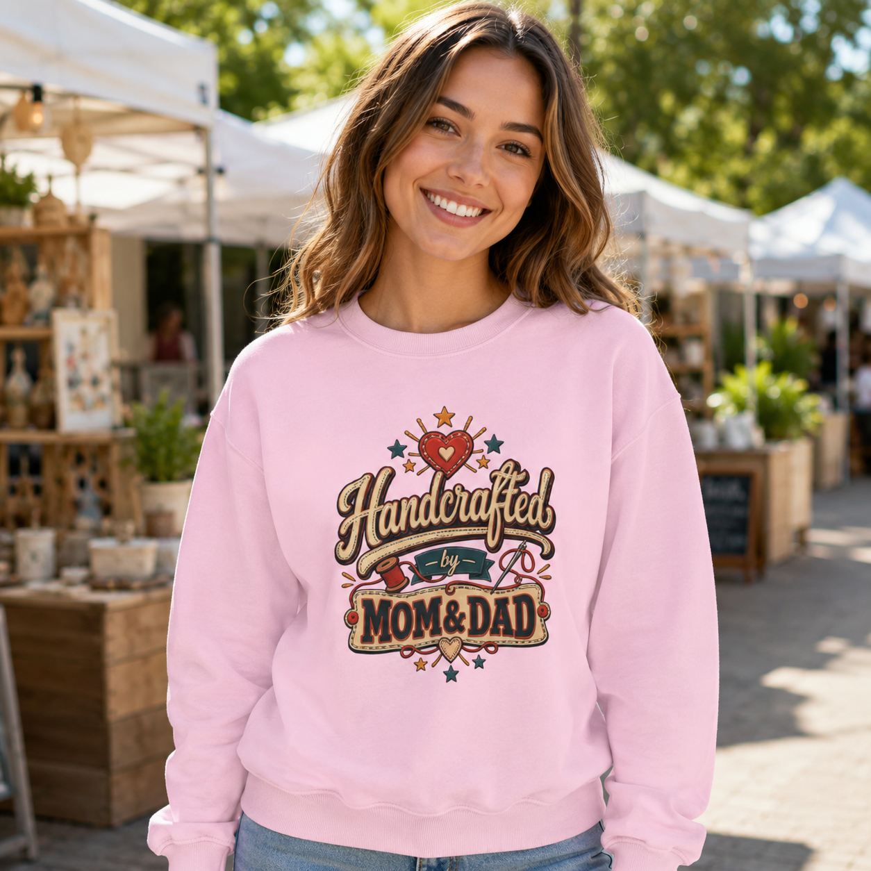 Handcrafted by Mom And Dad Sweatshirt, Funny Family Gift Crewneck