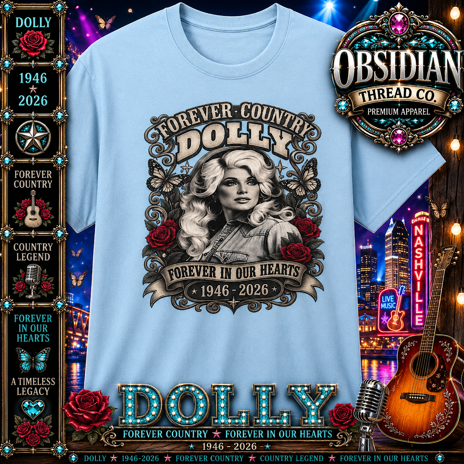 Dolly Parton Memorial Tribute Shirt RIP 1946-2026 Forever Country Unisex Tee color preview 3