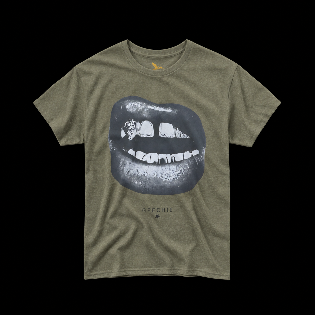 GEECHIE Black-and-White Lips Graphic T-Shirt mockup 3