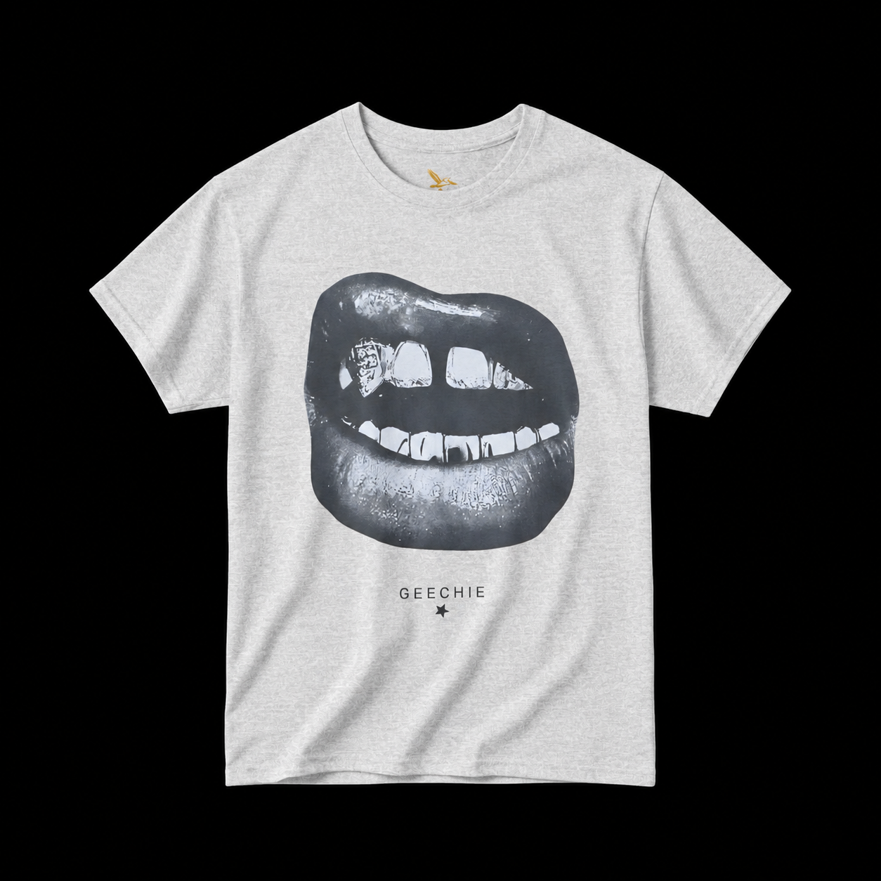 GEECHIE Black-and-White Lips Graphic T-Shirt mockup 2