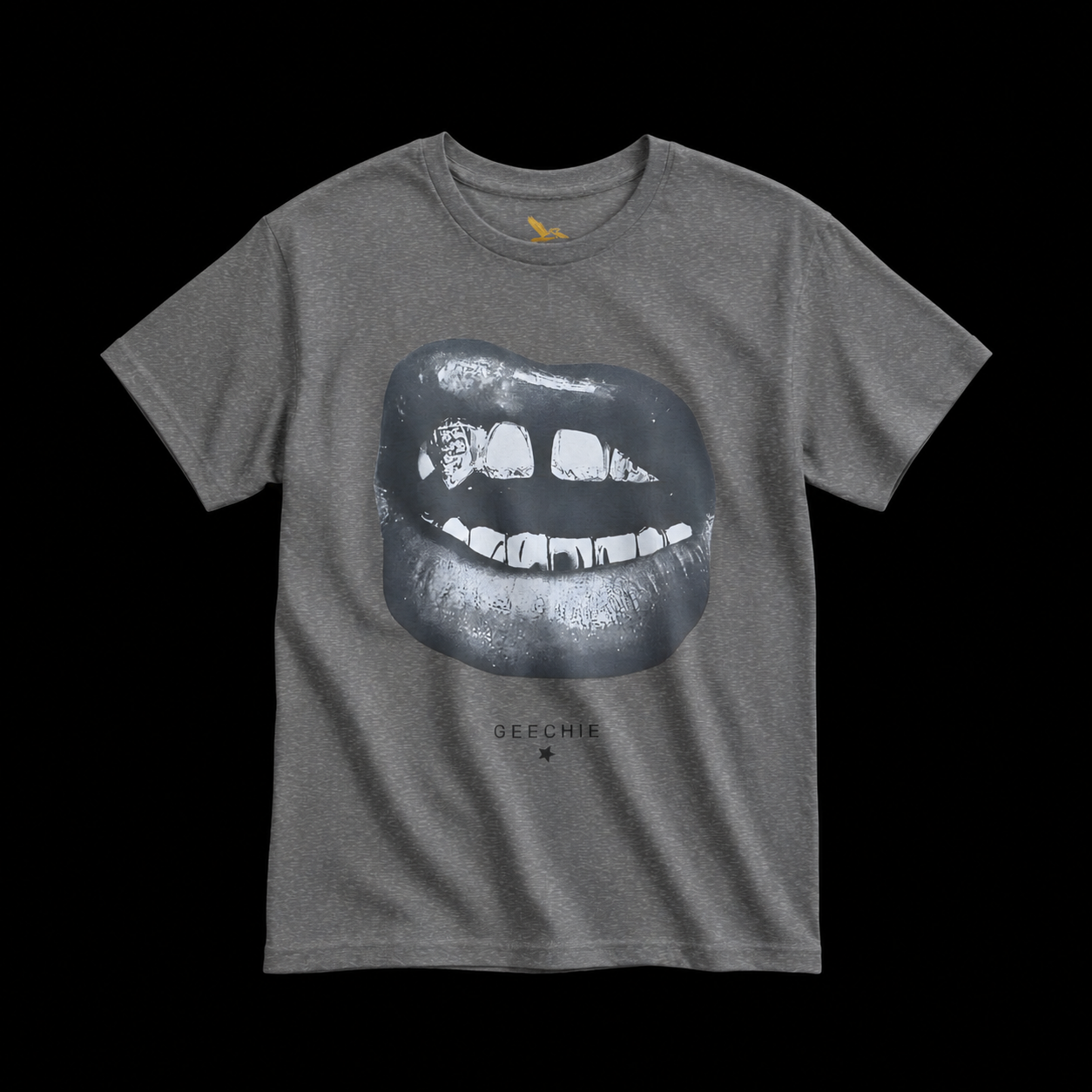 GEECHIE Black-and-White Lips Graphic T-Shirt mockup 4