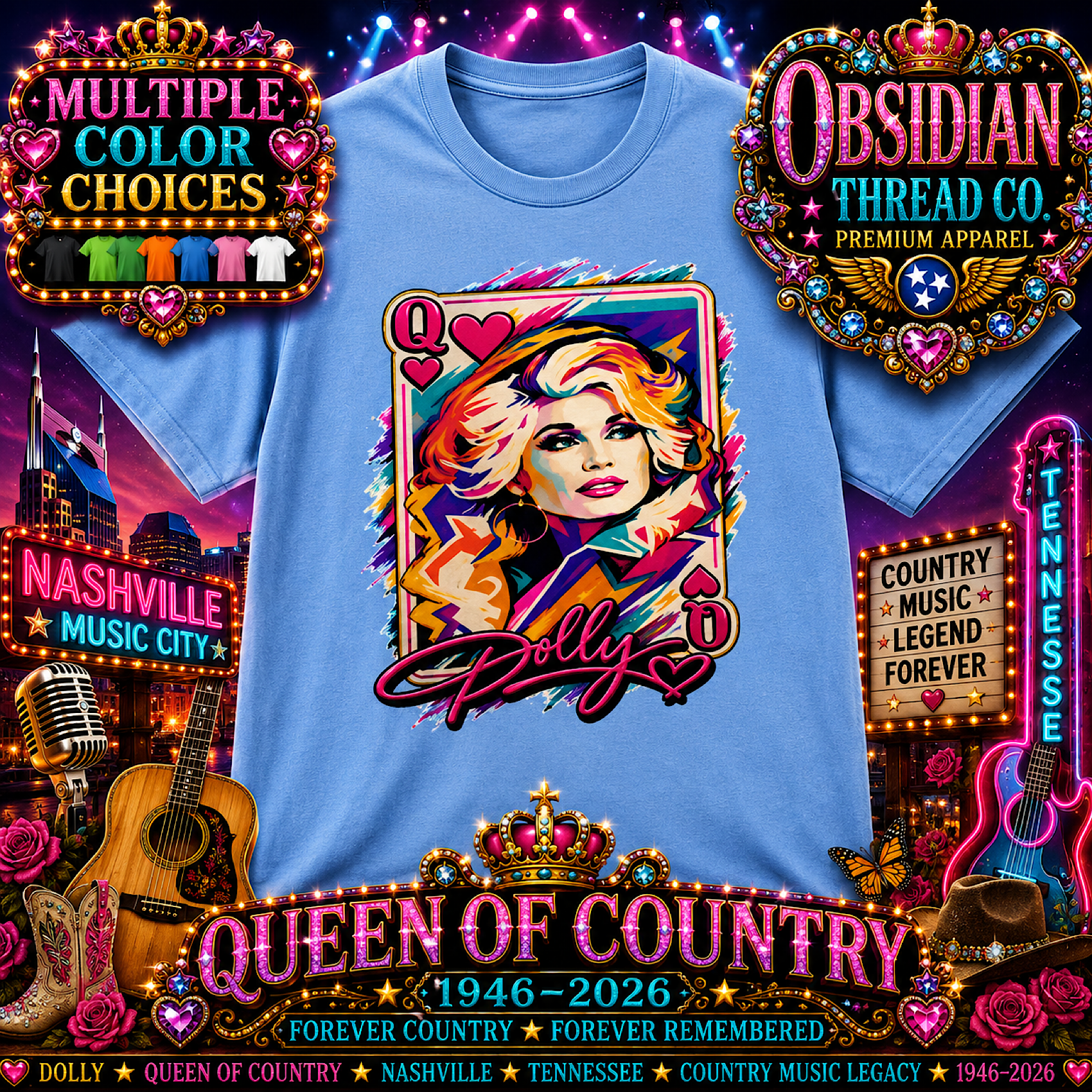Dolly Parton Signature Queen of Country Unisex Shirt Playing Card Music Icon Tee color preview 2