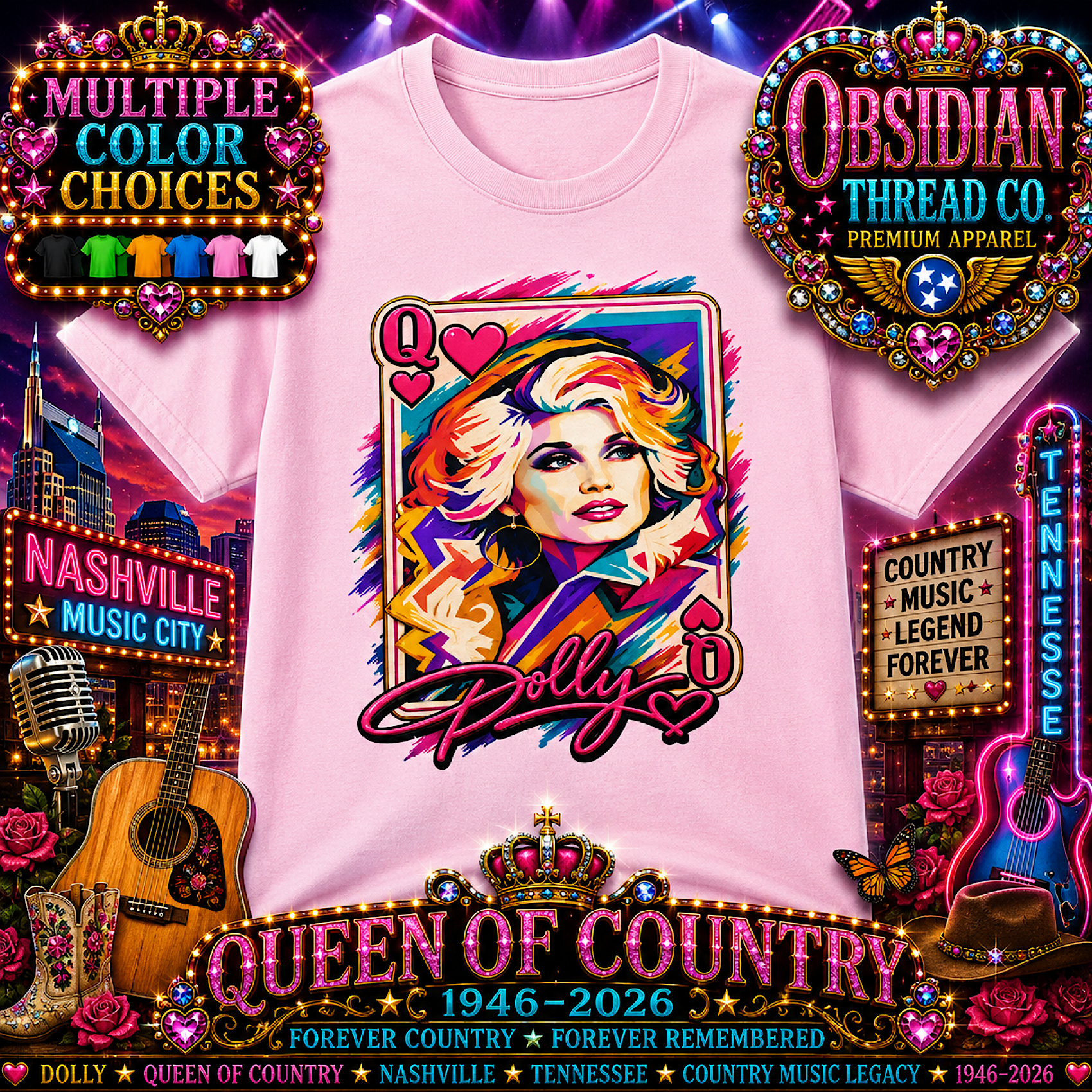 Dolly Parton Signature Queen of Country Unisex Shirt Playing Card Music Icon Tee color preview 3