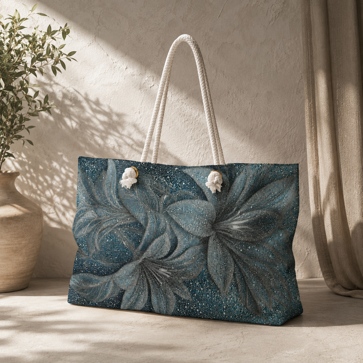 Teal Floral Illustration Weekender Bag