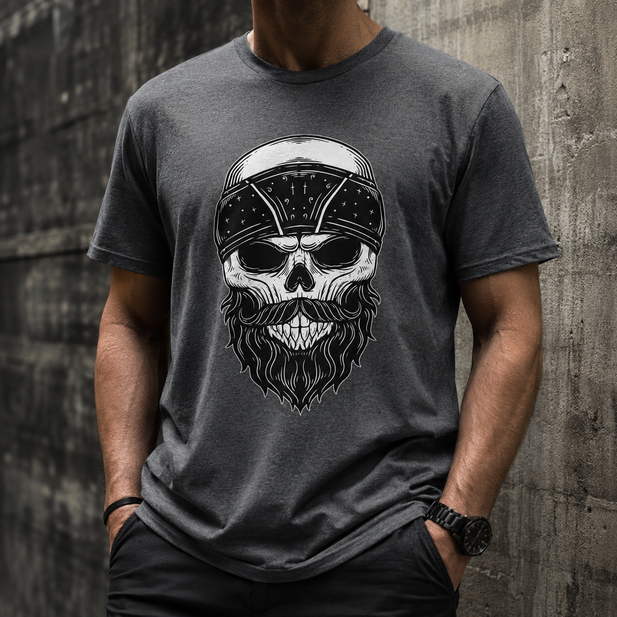 Bearded Skull with Bandana T-Shirt