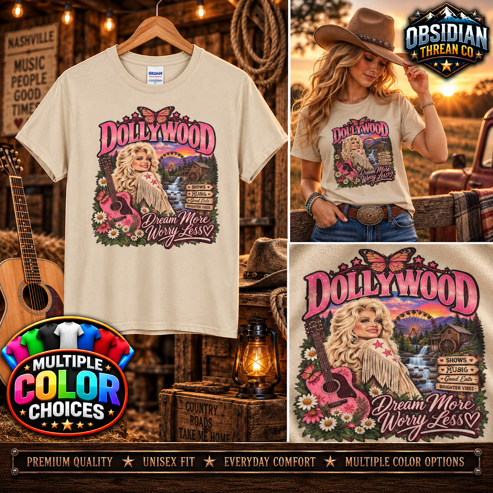 Dollywood Dolly Parton Shirt Vintage Memorial Country Music Nashville RiP Tee color preview 3