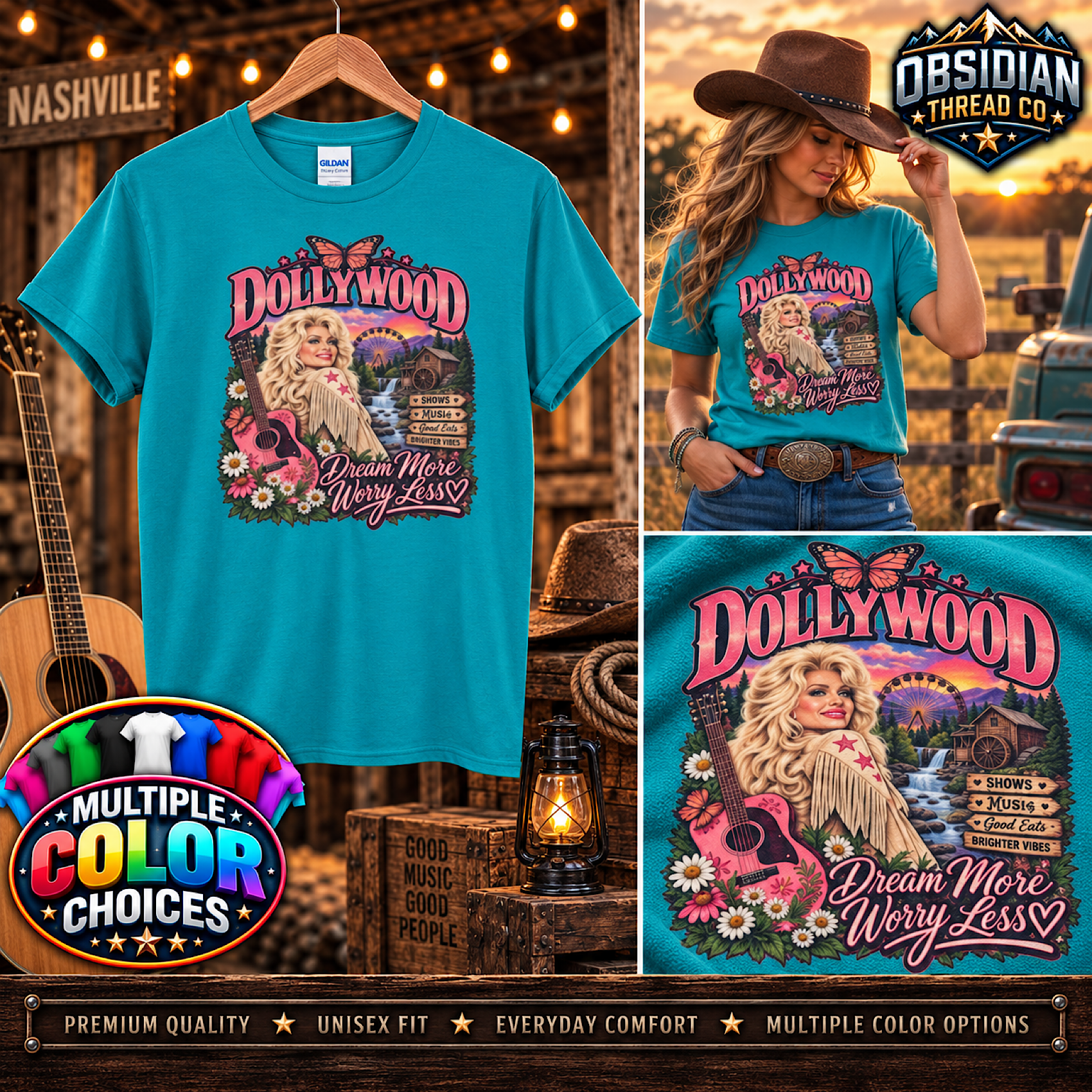 Dollywood Dolly Parton Shirt Vintage Memorial Country Music Nashville RiP Tee color preview 4