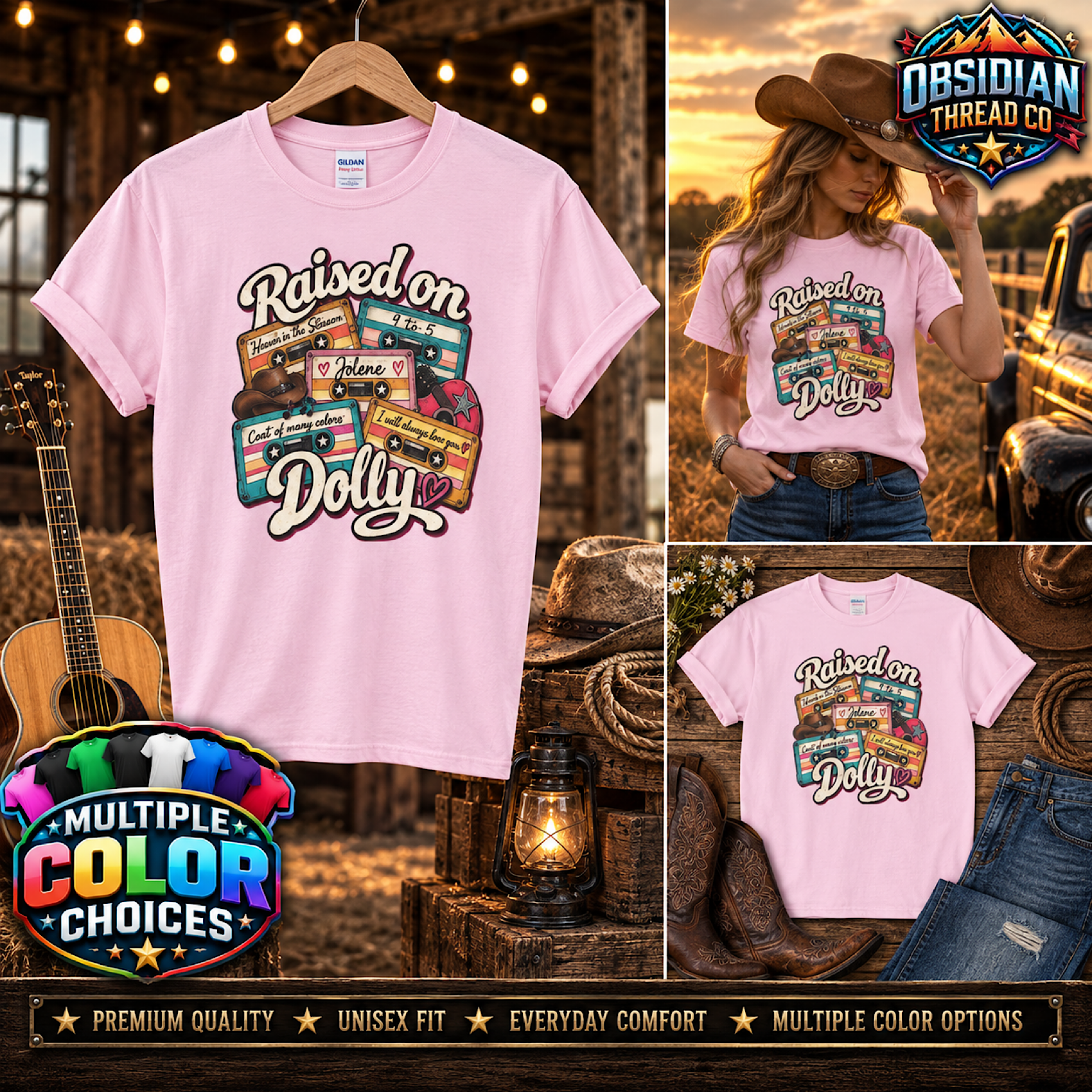 Raised On Dolly Parton Unisex Shirt Country Music Cassette Nashville Retro Tee color preview 2