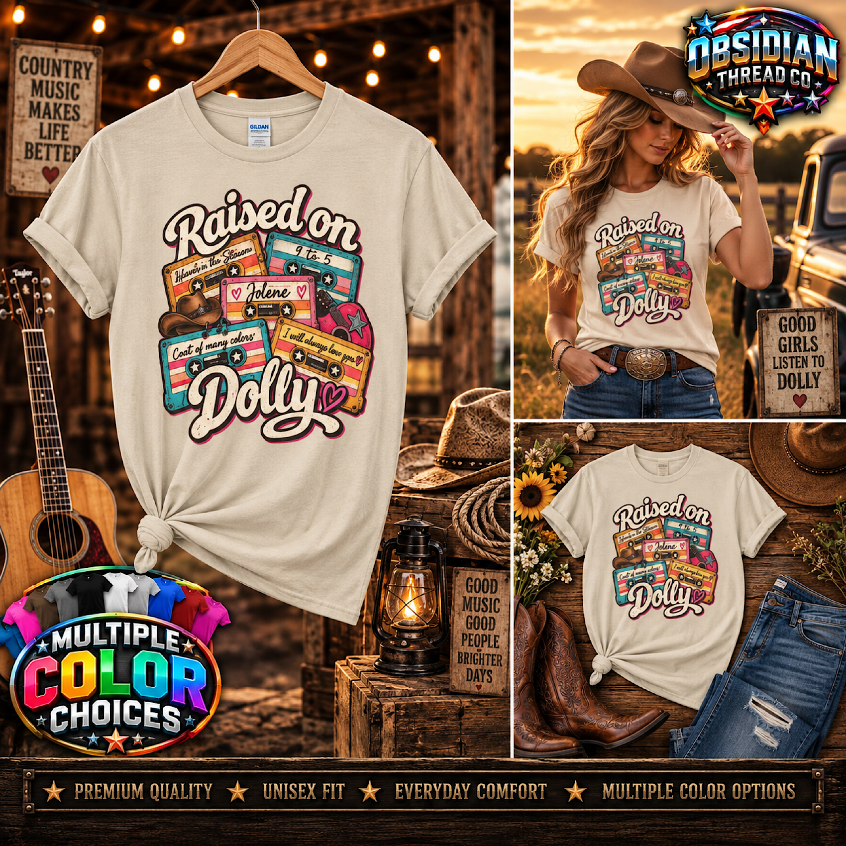 Raised On Dolly Parton Unisex Shirt Country Music Cassette Nashville Retro Tee color preview 3