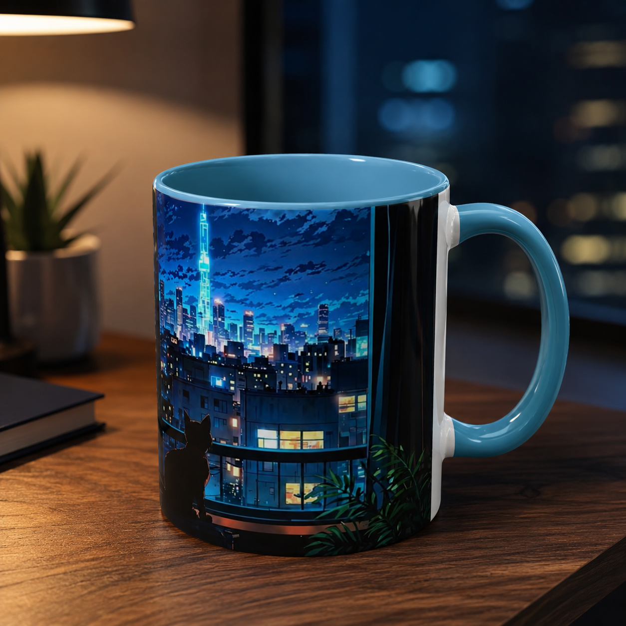 City Nightscape Cat Mug