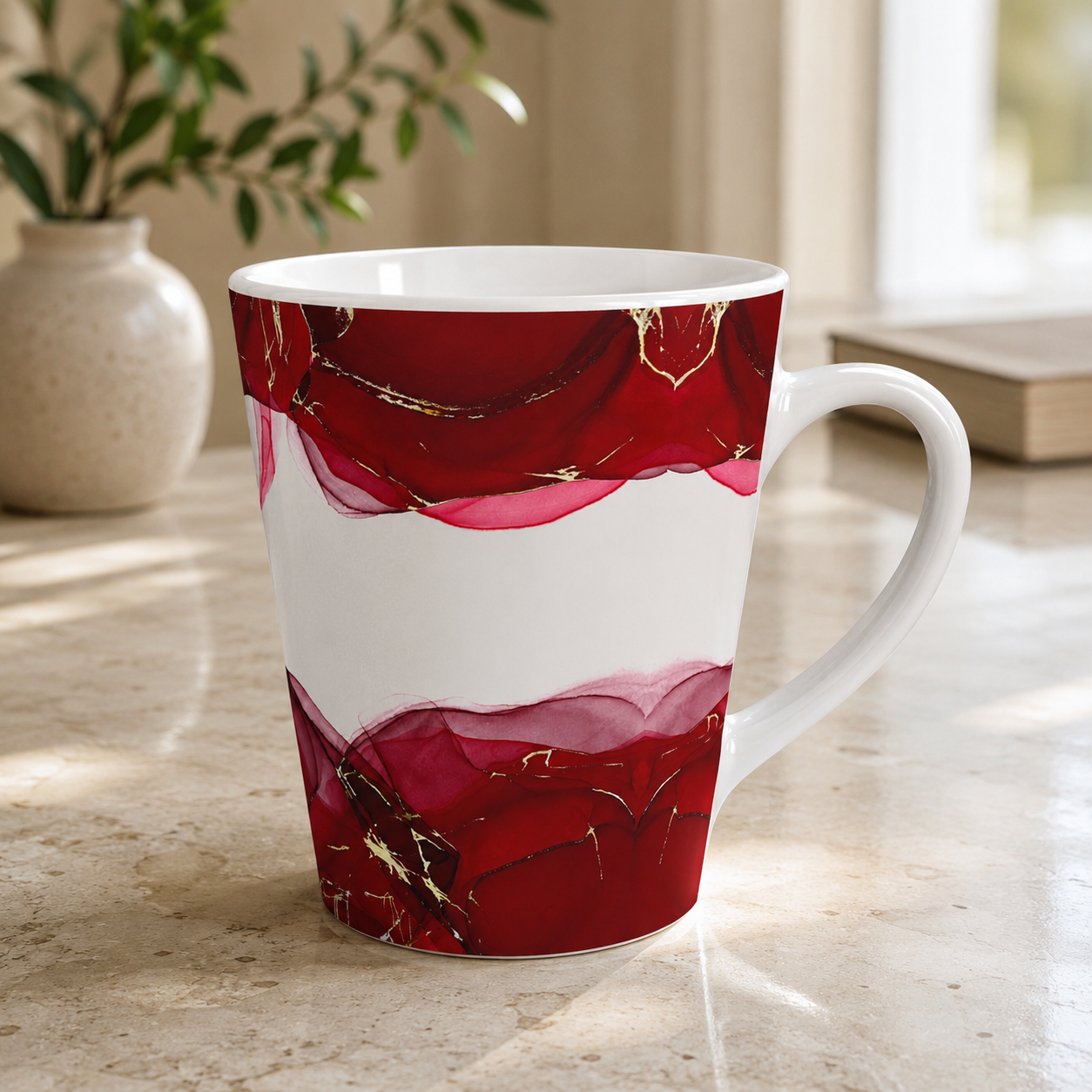 Red Marble Floral Latte Mug