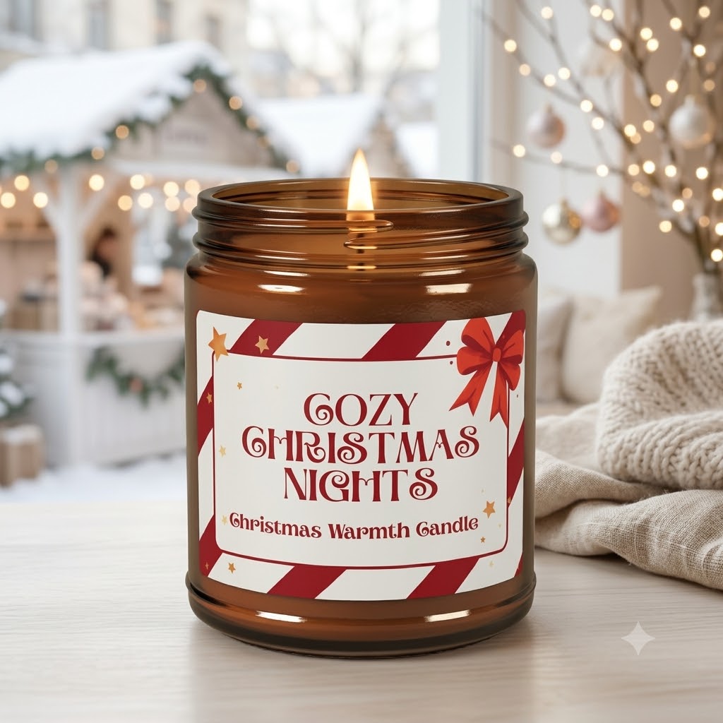 Christmas Candle, Cozy Christmas Nights, Holiday Soy Candle Gift, Winter Home Decor, Cozy Winter Gift, Amber Jar Soy Candle