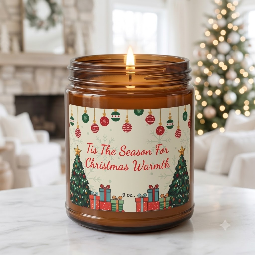 Christmas Candle Tis The Season, Holiday Soy Candle Gift, Christmas Home Decor, Cozy Winter Gift, Amber Jar Soy Candle