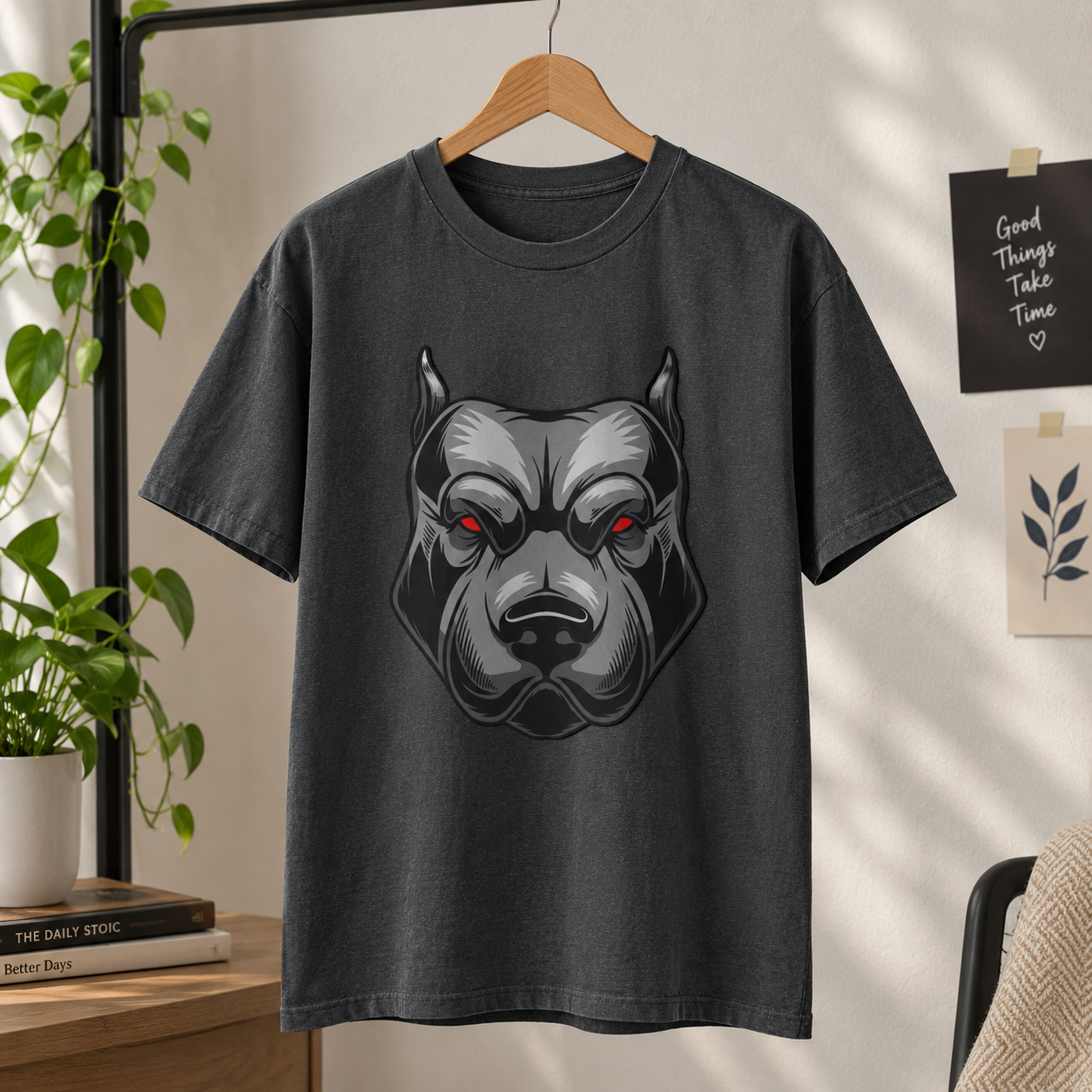 Red-Eyed Pitbull Illustration T-Shirt