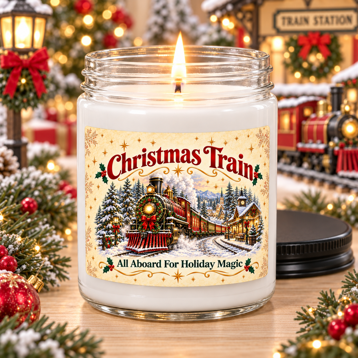 Christmas Train Candle, Vintage Holiday Railroad Decor and Train Lover Gift