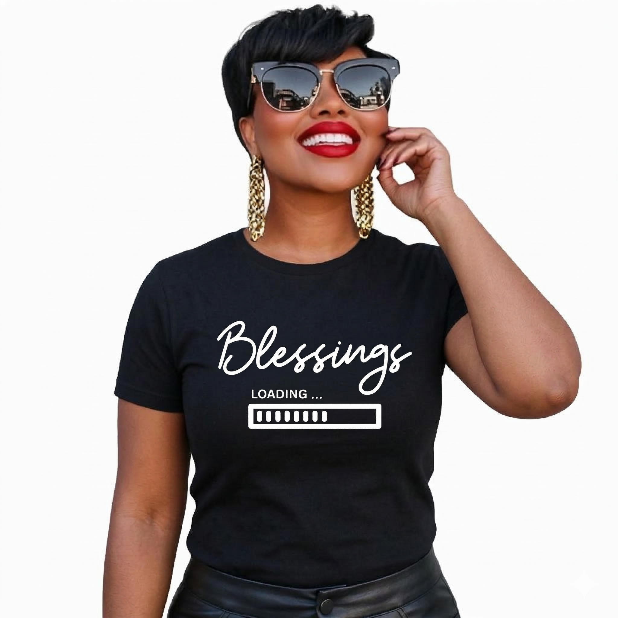 Blessings Loading Shirt | Faith Graphic Tee | Christian Women's T-Shirt | Inspirational Tee | Black Church Outfit | Faith Based Apparel