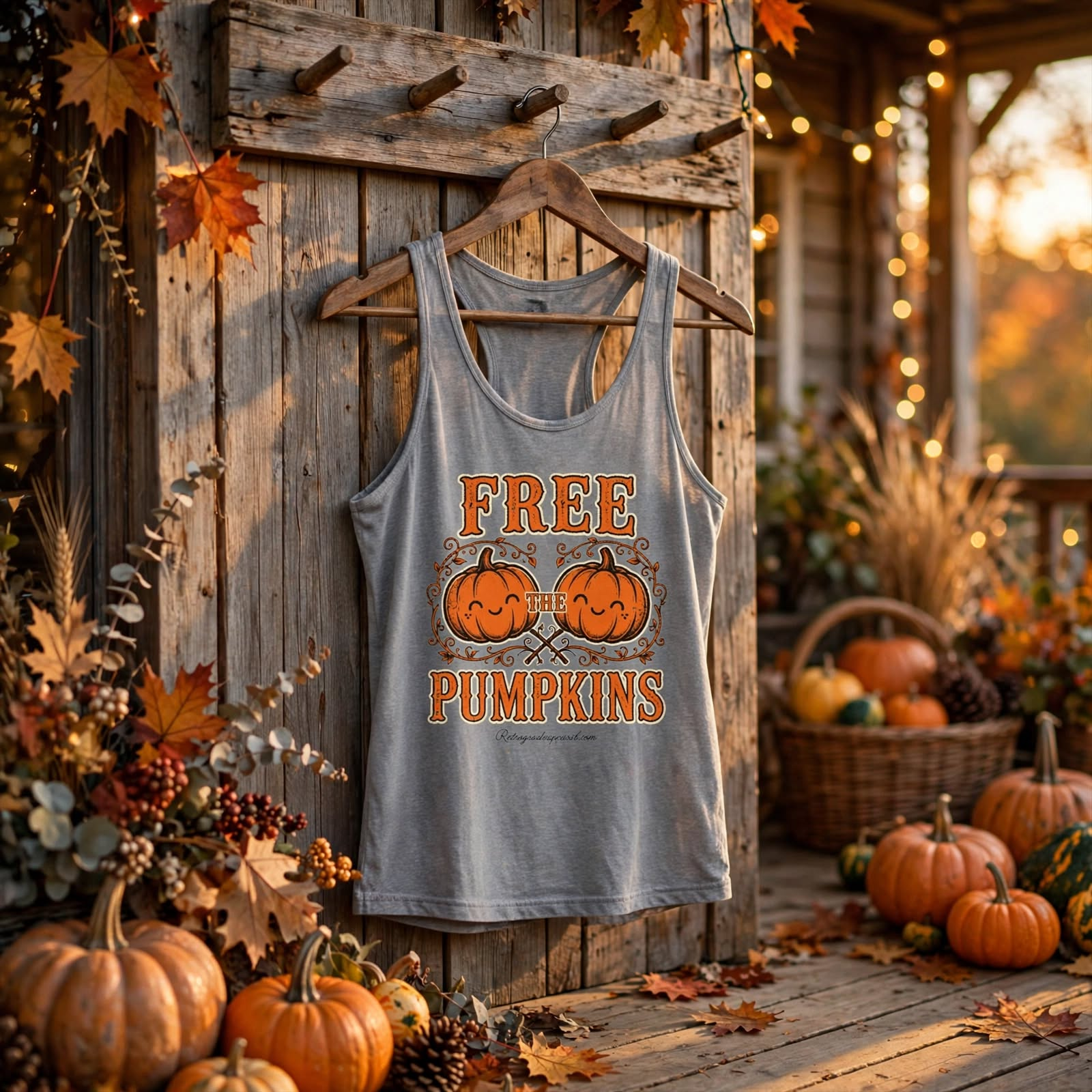 Free the Pumpkins Fall-Themed Racerback Tank Top for Women | Cute Pumpkin Design |Halloween and Thanksgiving Apparel  – L, Heather Grey