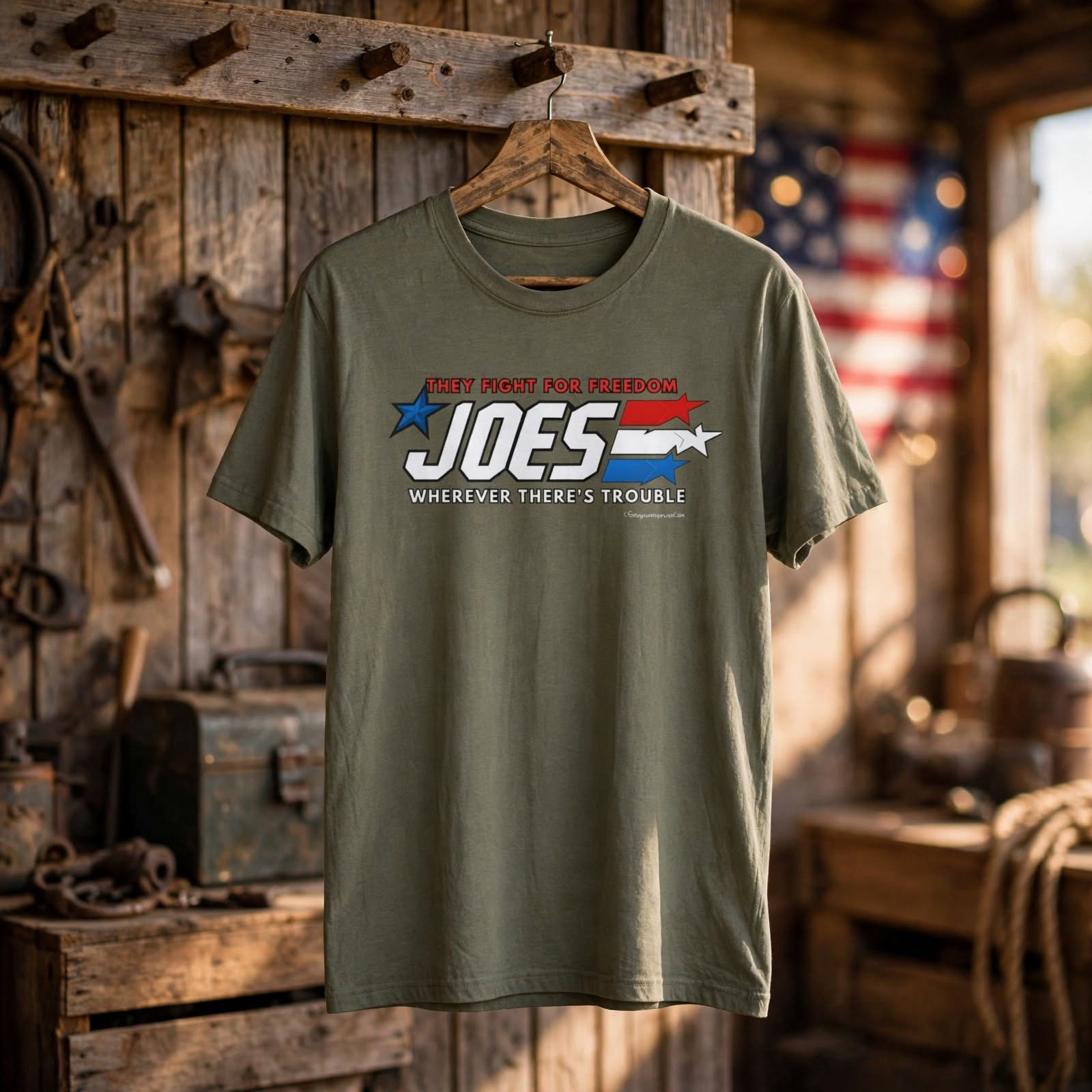 JOES T-Shirt: They Fight for Freedom Wherever There's Trouble, Retro Military Style Graphic Tee, Patriotic